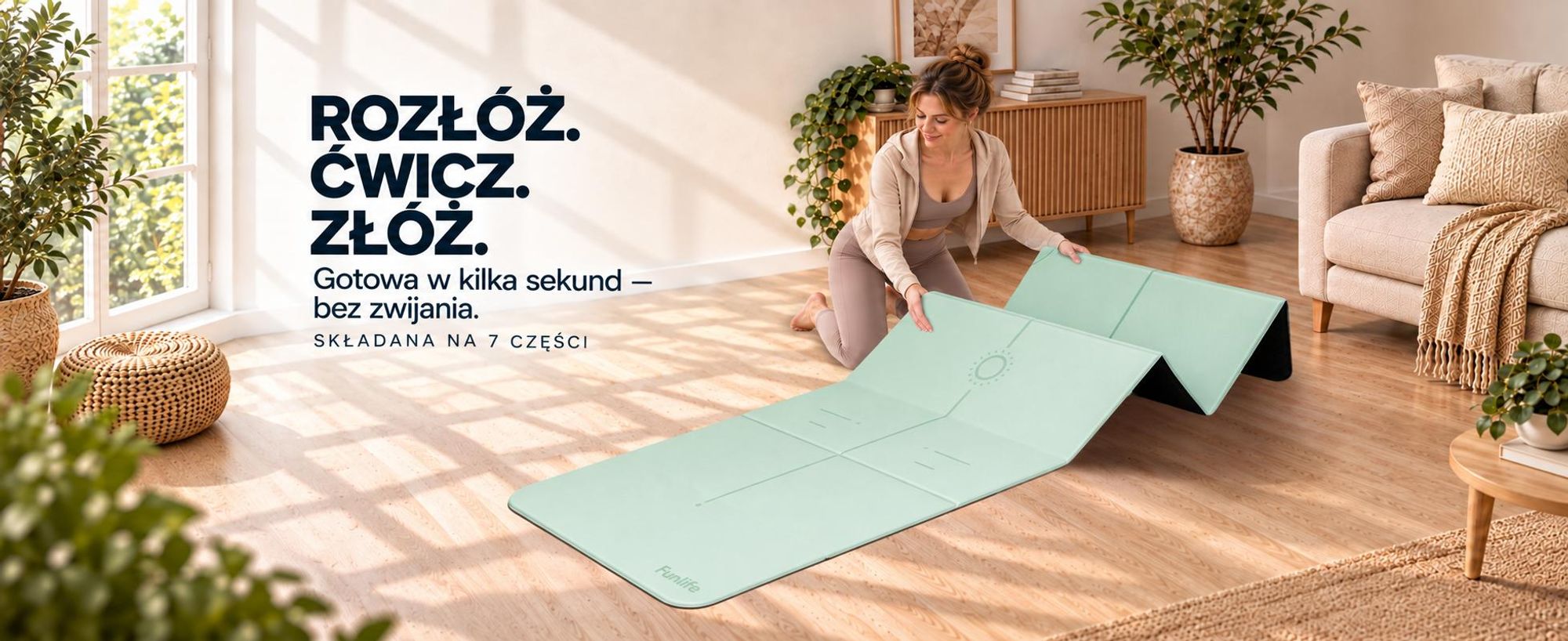 Zestaw składany do ćwiczeń jogi FunLife, zawierający 3 gumy oporowe, matę fitness o grubości 10 mm, antypoślizgową, składaną matę do gimnastyki, idealną do jogi, pilatesu i treningu, kolor lawendowy