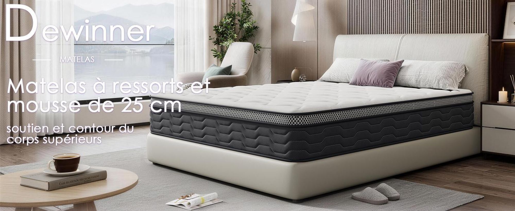 DEWINNER Matelas 120x190 Épaisseur 25 cm, Matelas de Lit d'adulte,Matelas à Ressorts Ensachés et à Mémoire de Forme, Dureté Moyenne, Matelas 7 Zones