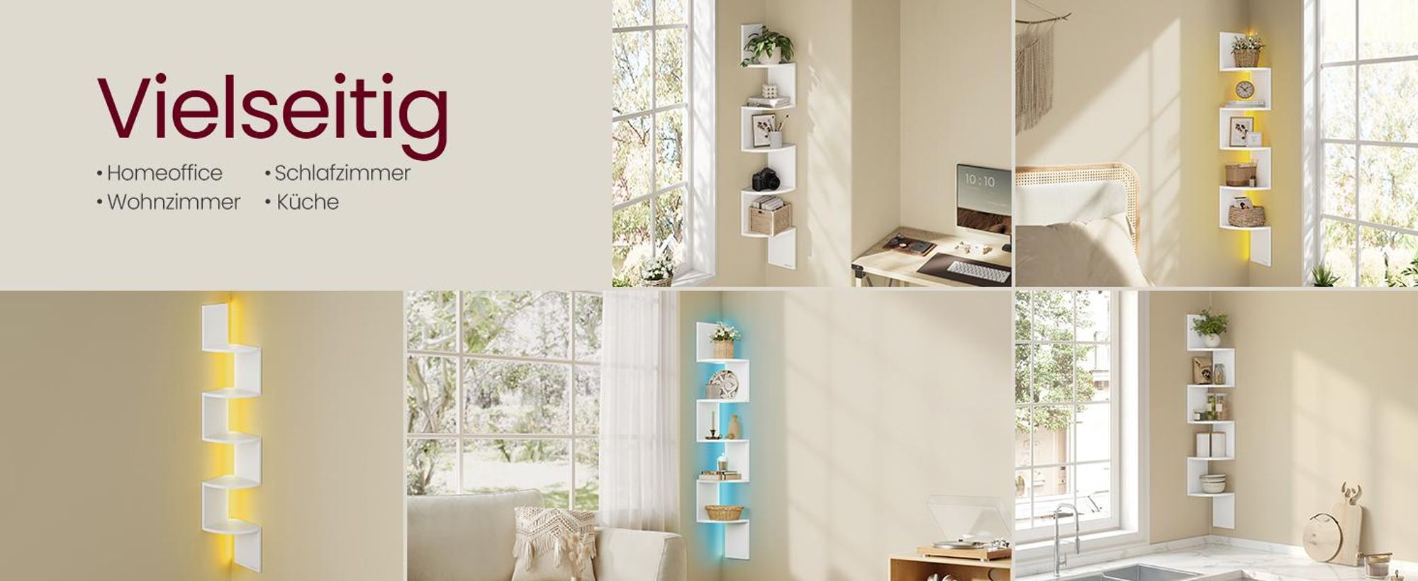 VASAGLE Eckregal mit LED-Beleuchtung, Wandregal 5 Ebenen, Schweberegal für Bücher, Bücherregal, Pflanzenregal für Schlafzimmer, Wohnzimmer, Badezimmer