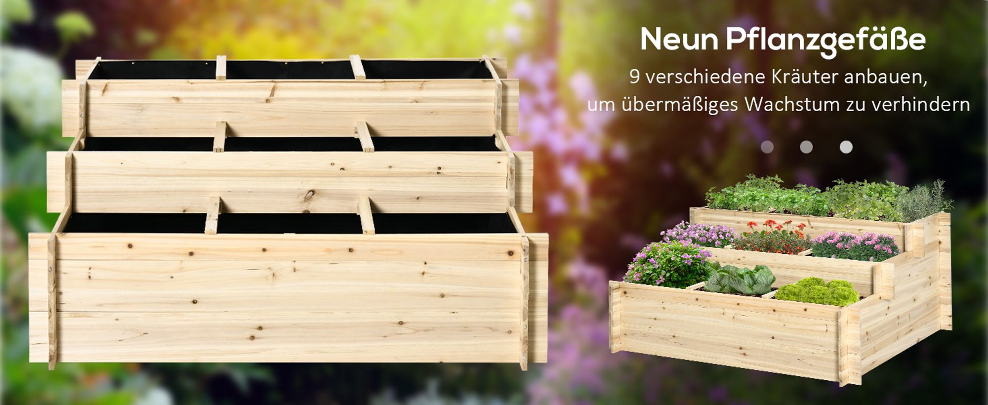 Outsunny Hochbeet, 3-stufige Blumenkasten, Pflanzenbeet, Kräuterbeet für Garten