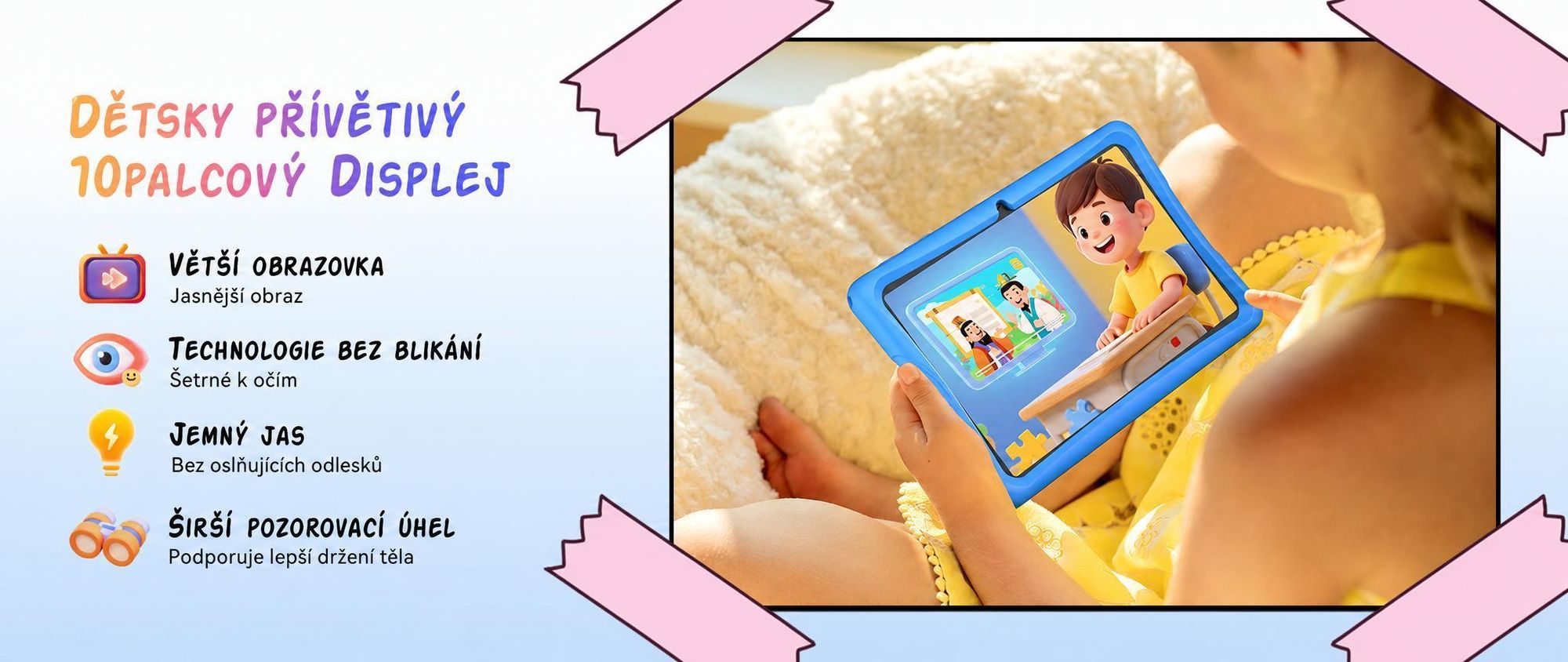 Tabwee K10 Kids 10.1" Rosa Tablet, Google Kids Space, 4GB RAM+64GB ROM, Android 15 WiFi Tablet für Kind mit Kindgerechte Hülle und Stift, 5000mAh