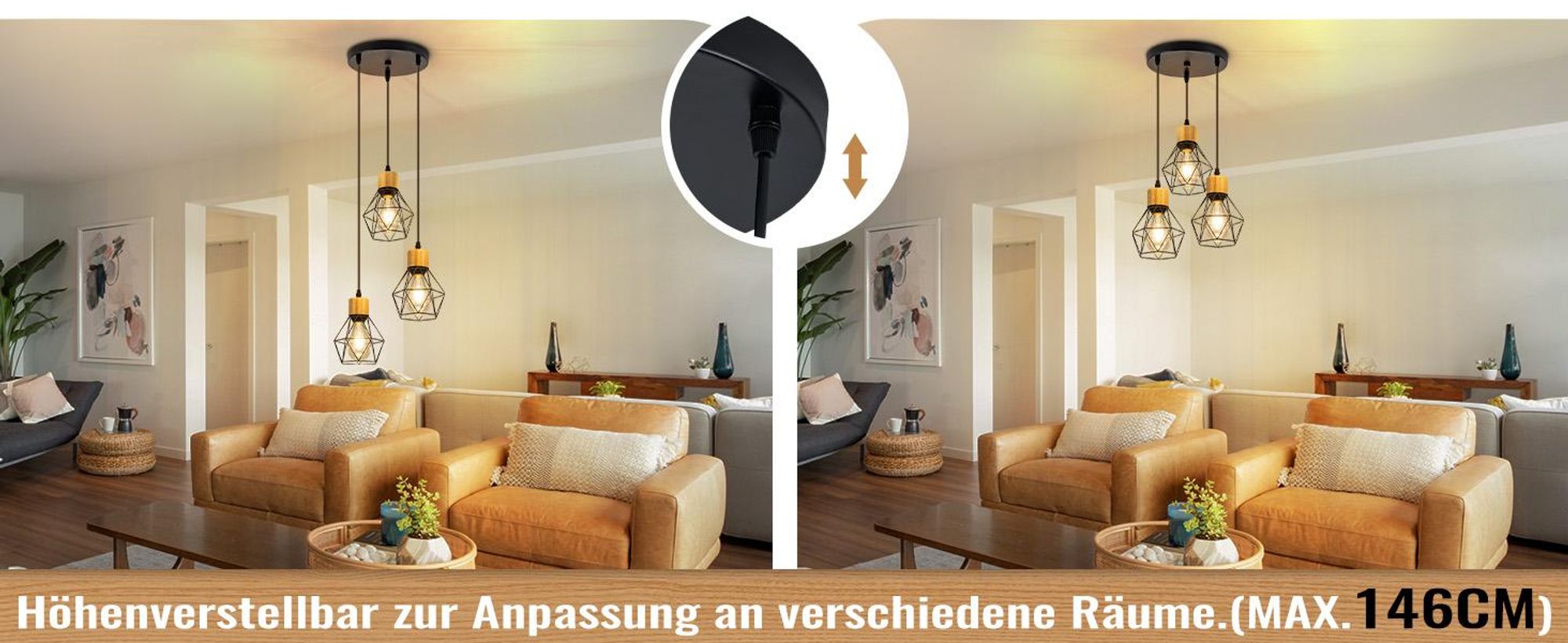 ZMH Pendelleuchte Esstisch Hängelampe 3 Flammig Esszimmerlampe E27 Küchenlampe Rund Industrial Hängelampe für Esszimmer Küche (ohne Leuchtmittel)