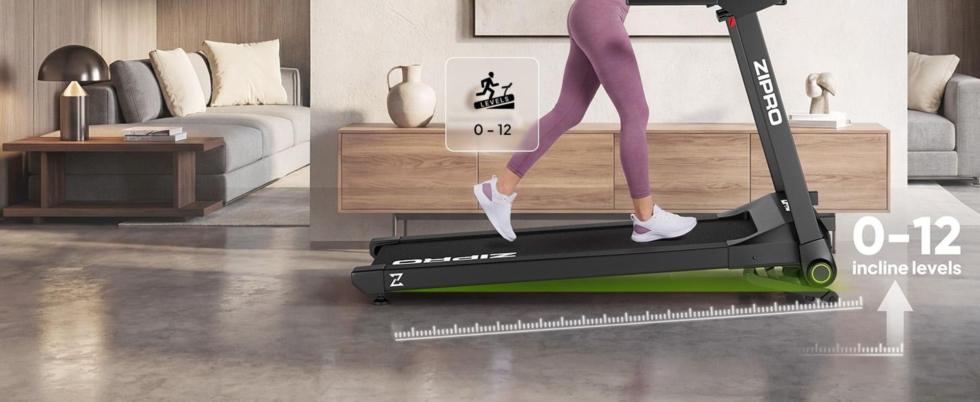 Zipro RAMBLE Flach Zusammenklappbares Laufband, Modernes Trainingslaufband, mit Neigungswinkelverstellung, Effizienter bis zu 16 km, Trainingsprograme
