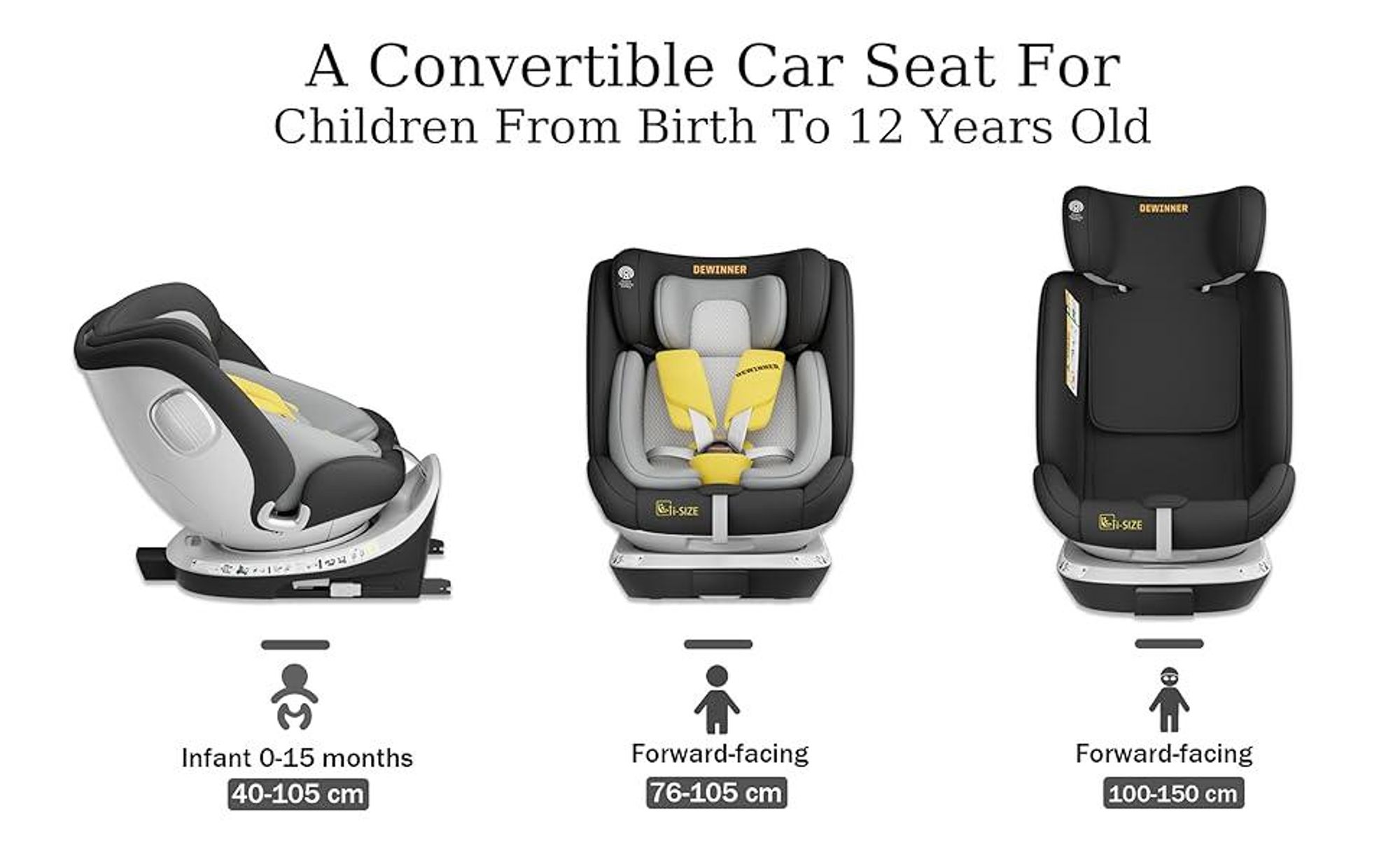 DEWINNER Siège Auto Bébé 0 à 36kg ISOFIX - Siege Auto Pivotant 360°,I-Size Group 0+1/2/3 (40-150cm),Harnais 5 Points Sièges Auto,RWF,FWF