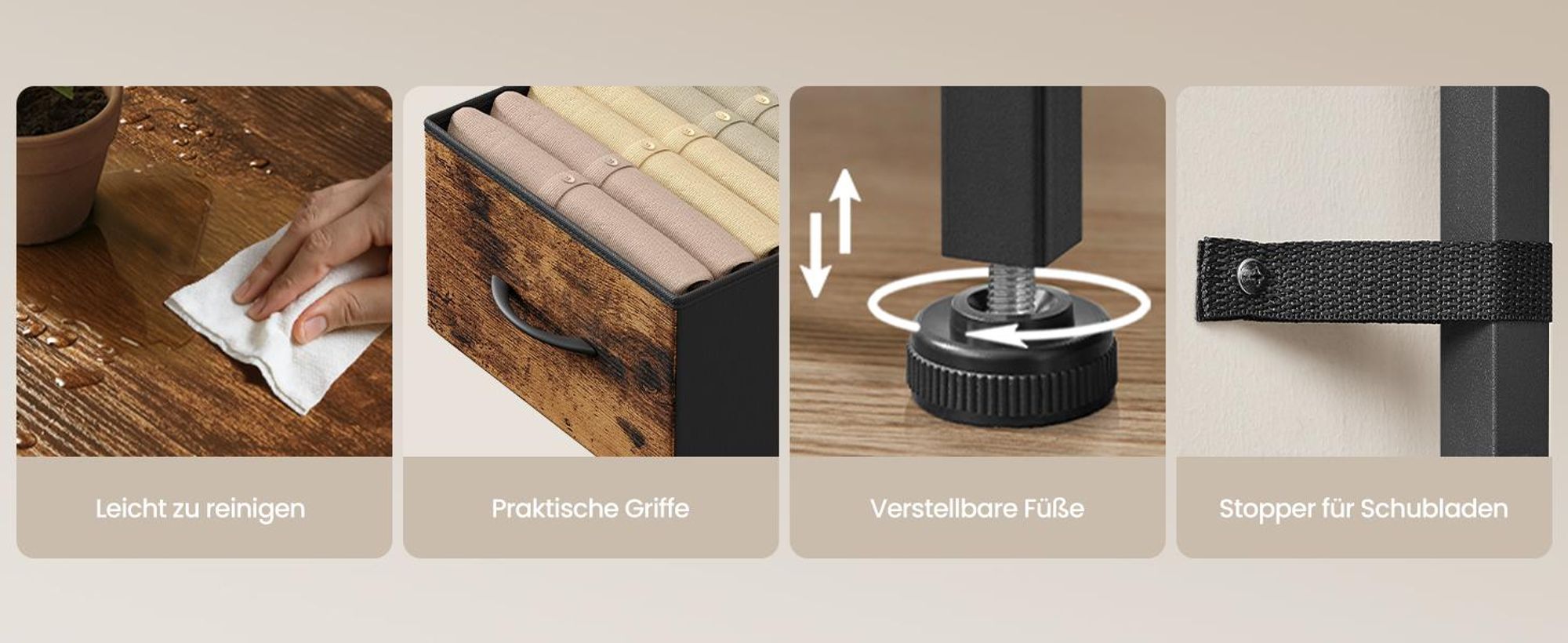SONGMICS Kommode im modernen Stil, Schubladenschrank mit 6 Stoffschubladen, 50,6 x 30 x 117,7 cm, Vintage-Braun