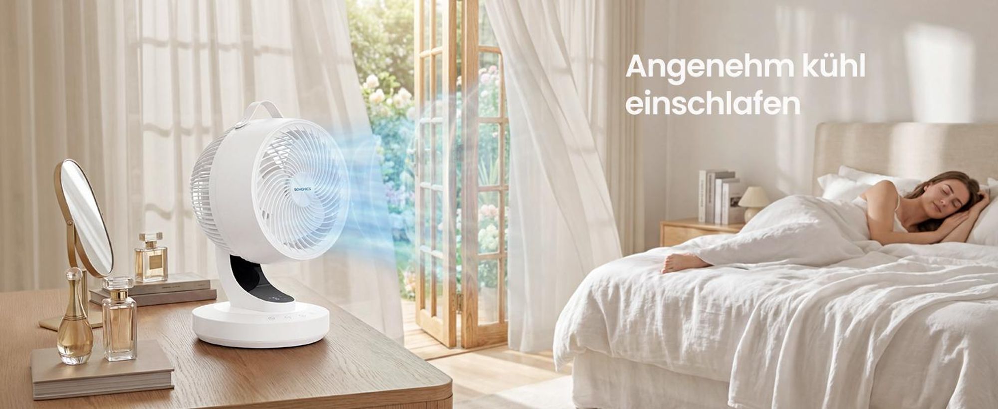 SONGMICS Tischventilator mit LED-Display, leiser Ventilator 20 dB, 8 Stufen, Fernbedienung, Oszillation, Timer, weiß