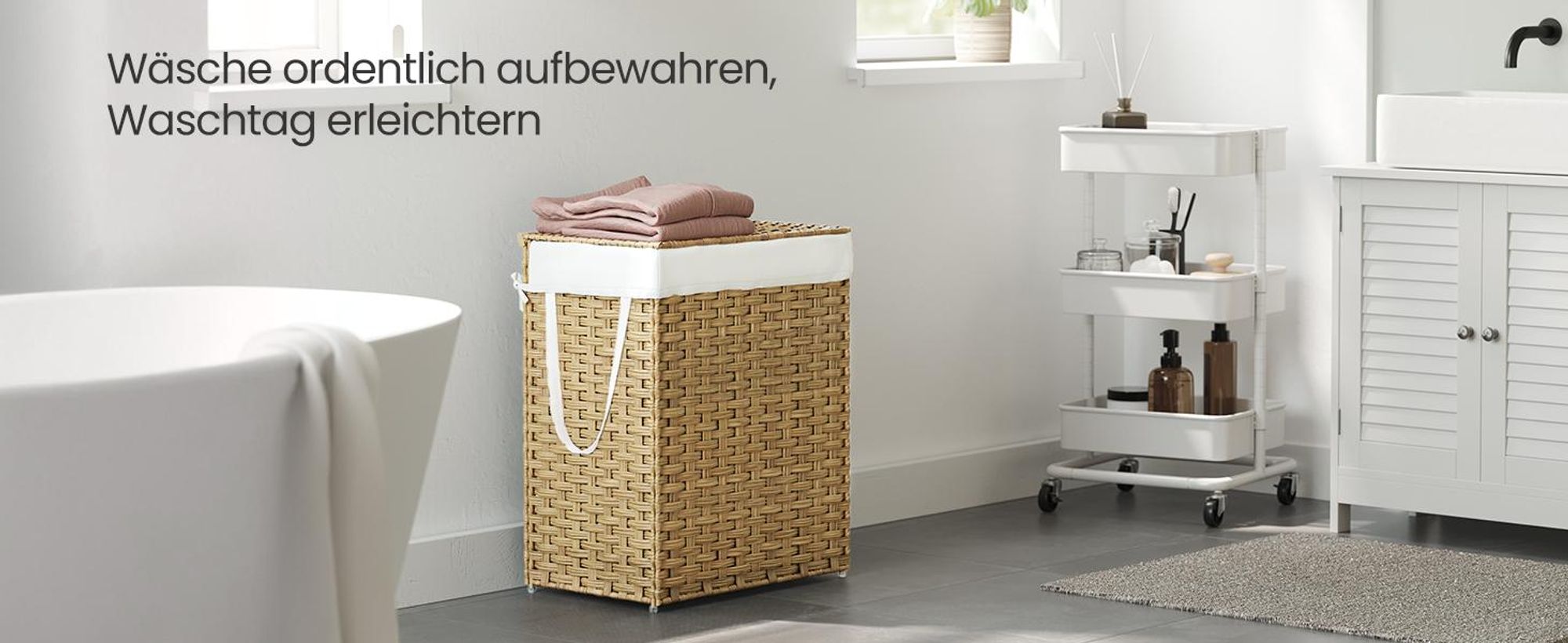 SONGMICS Wäschekorb, mit Griffen, faltbar, Wäschesack herausnehmbar, 90 L