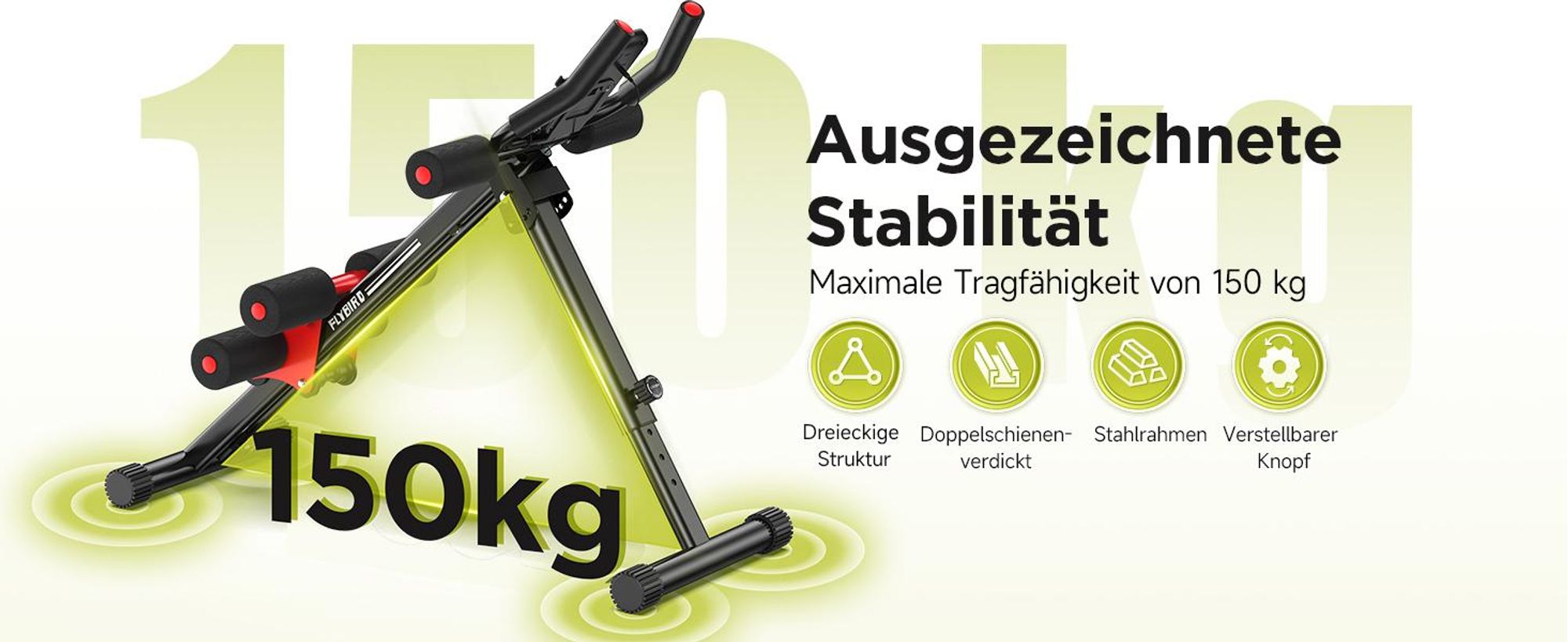 FLYBIRD Bauchtrainer Verstellbarer Bauchtrainer, 150kg Tragfähigkeit Zuhause (1-St), Faltbares Ganzkörpertraining Gerät LCD-Monitor