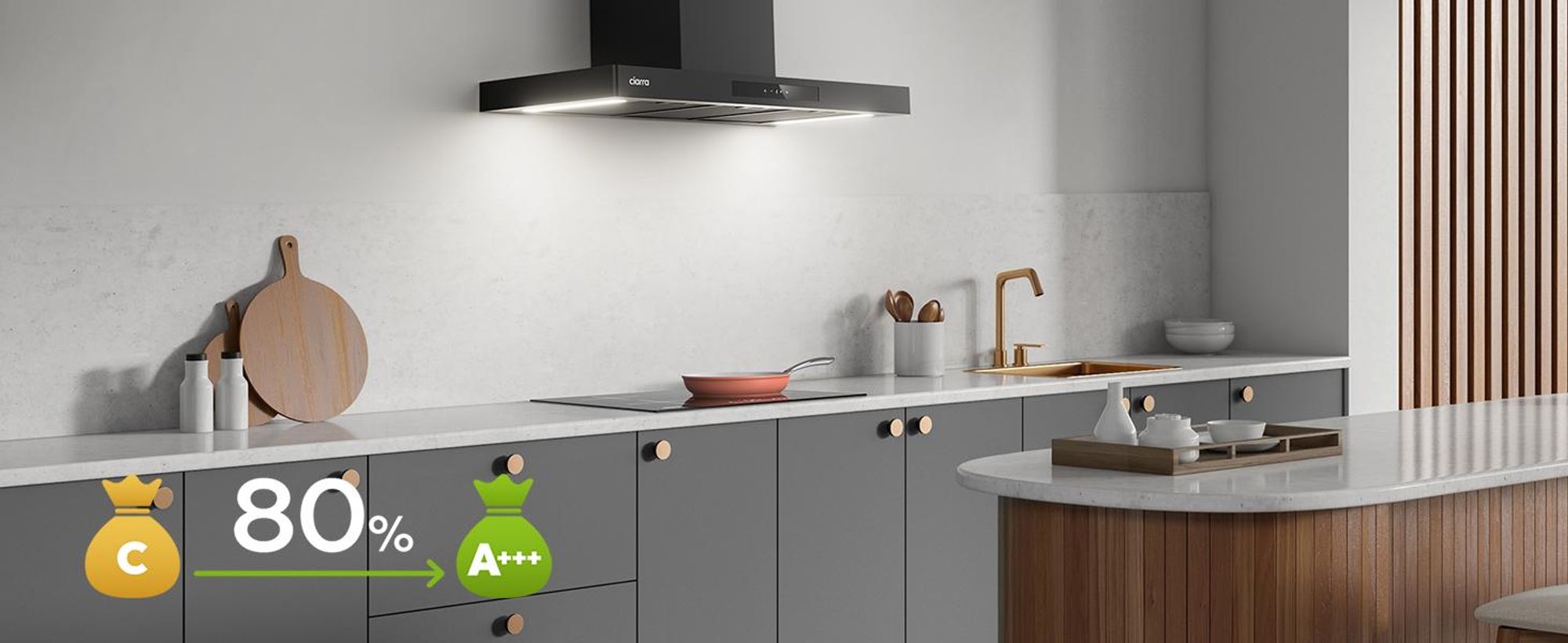CIARRA A+++ 650 m³/h Hotte d'aspiration murale 90cm WIFI +APP & Touch Control Boost VMB9102P