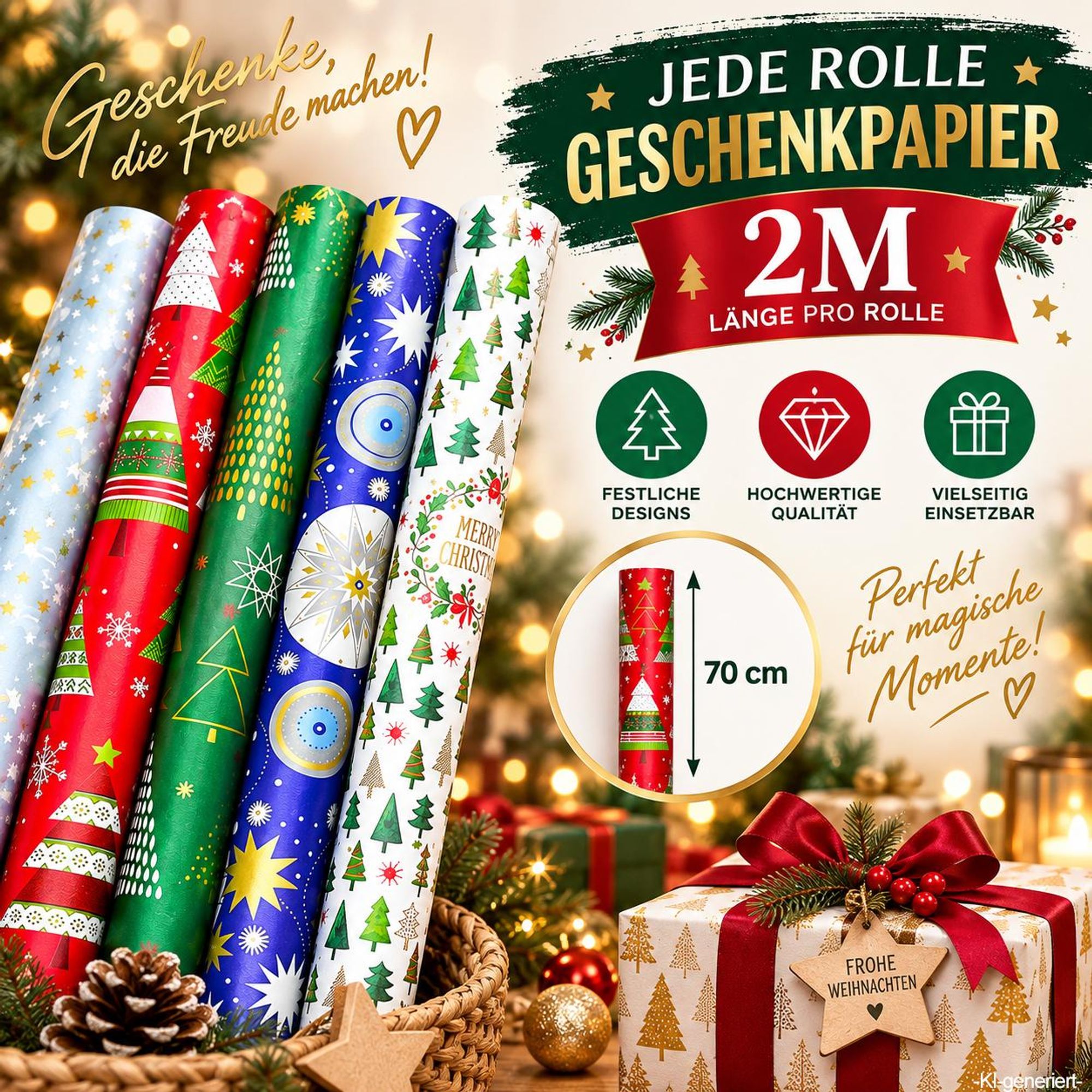 30 Rollen Geschenkpapier Weihnachten Verpackung Weihnachtsgeschenkpapier Geschenkverpackung Geburtstag Feier Papier Mix 200x70cm