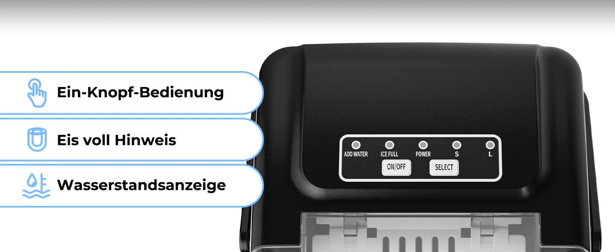 Eiswürfelmaschine, Eiswürfelbereiter, Ice Maker, 12KG/24H, 2 Eiswürfelgrößen, 1,2 L Tank, Selbstreinigende, mit Griff-Eiswürfelkorb/Schaufel