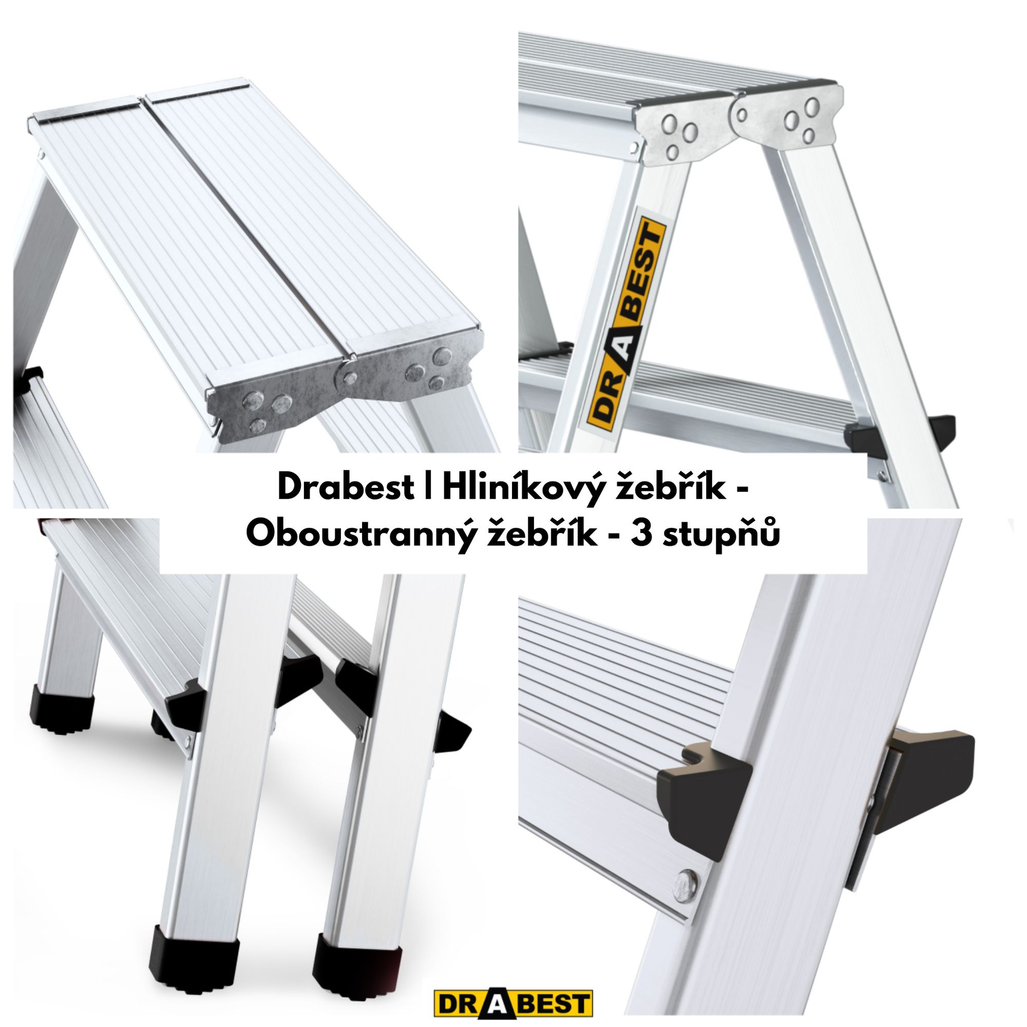 Drabest, žebřík, hliníkový žebřík, skládací žebřík, schodišťový žebřík, oboustranný žebřík
