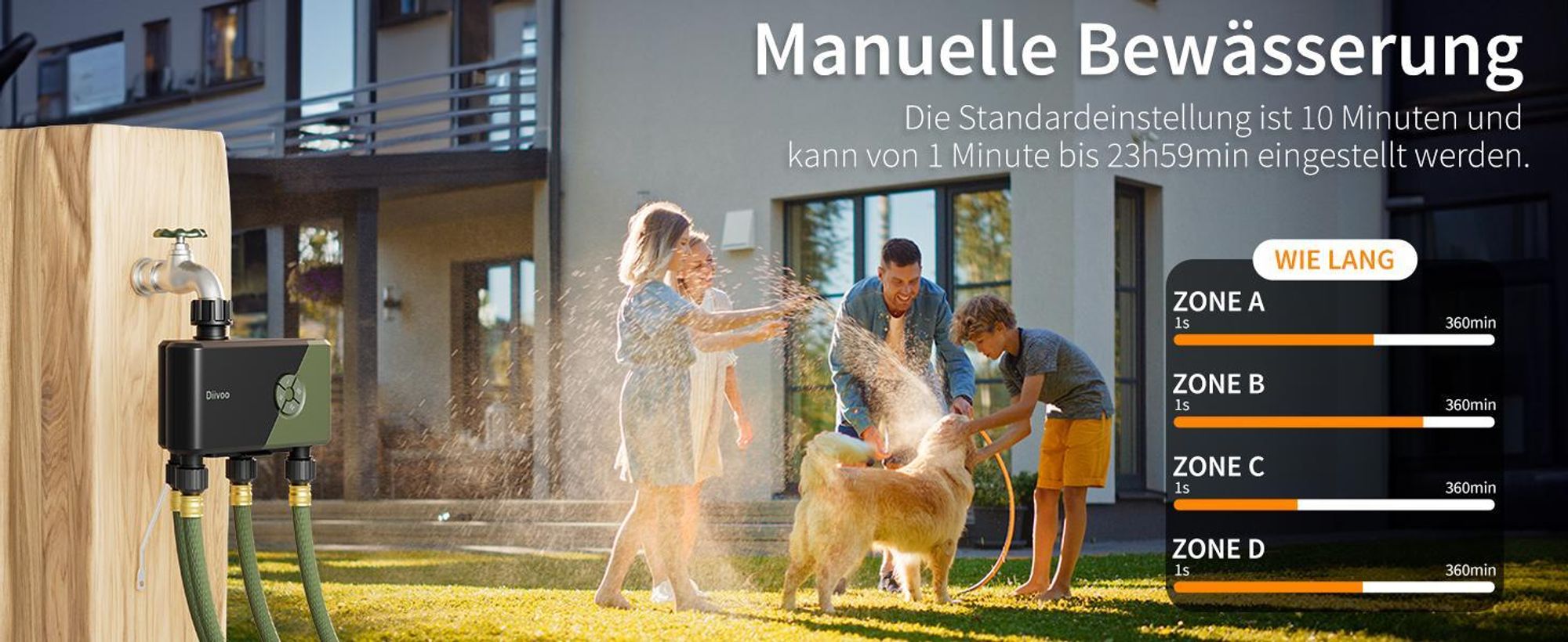 Diivoo Bewässerungscomputer WLAN 4 Ausgänge Automatische Bewässerungsuhr mit WiFi Hub für Garten Rasen