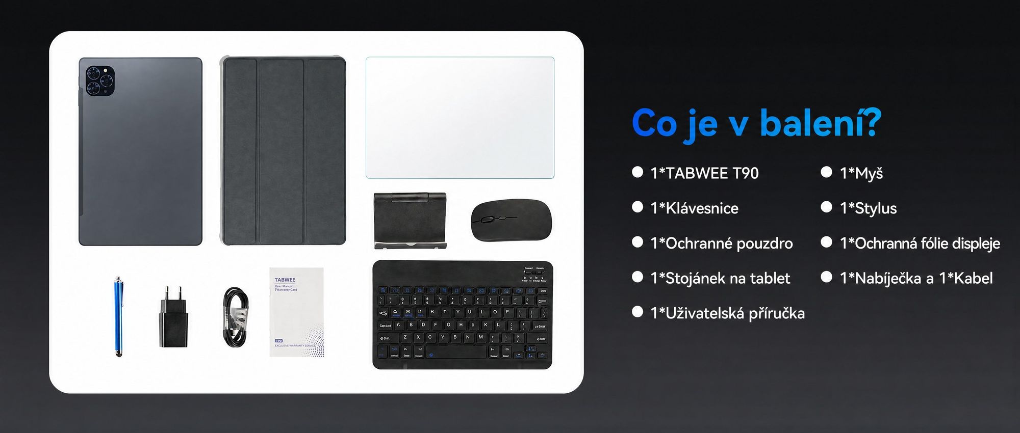 T90 Android 16 tablet s klávesnicí a stylusem - 11"tablet, 24+128GB/2TB TF,1920x1200FHD+, osmijádrový procesor, 8000 mAh, Face ID, 13MP+5MP,GPS