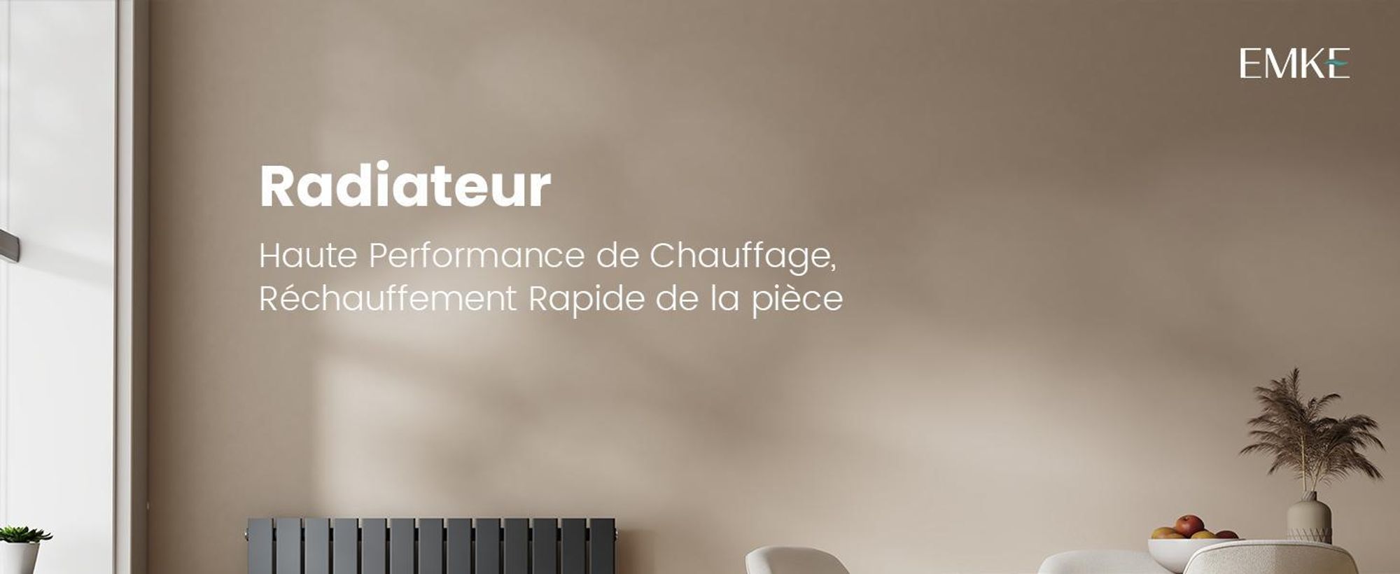 EMKE radiateur horizontal design panneau 630×1000 mm, anthracite plat simple, raccord latéral, 730 W, sans élément chauffant sans thermoplongeur