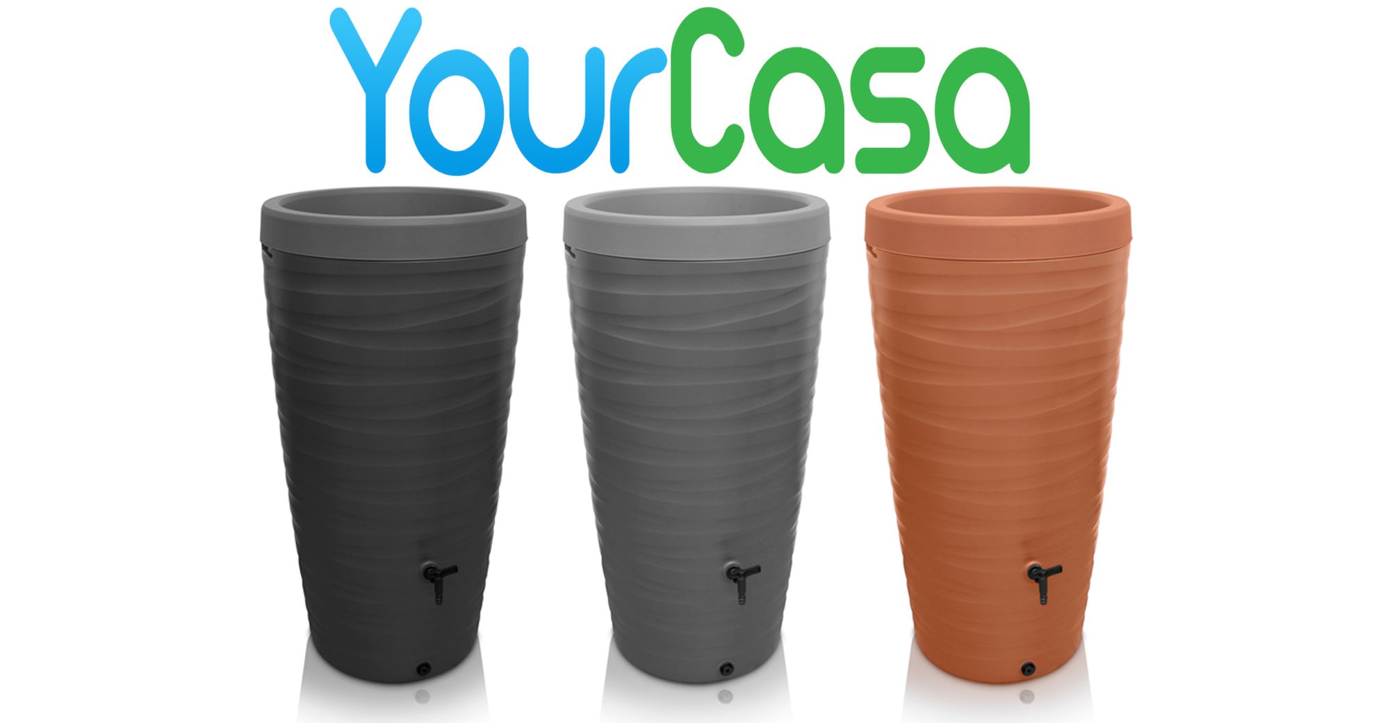 YourCasa Regentonne 240 Liter [Wave Design] - Frostsicher & UV-beständig Grau