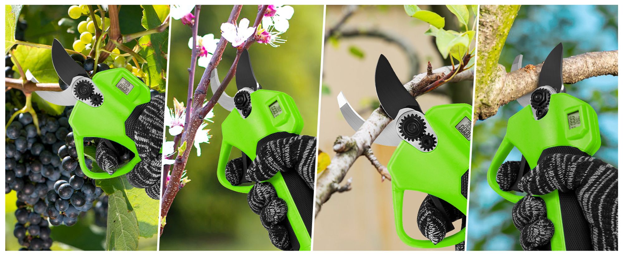 Akku Astschere Elektrische Gartenschere,0-40 mm Schnittdurchmesser,Fortschrittliche Digitalanzeige,mit 2 Batterie, 21V Baumschere,Grün