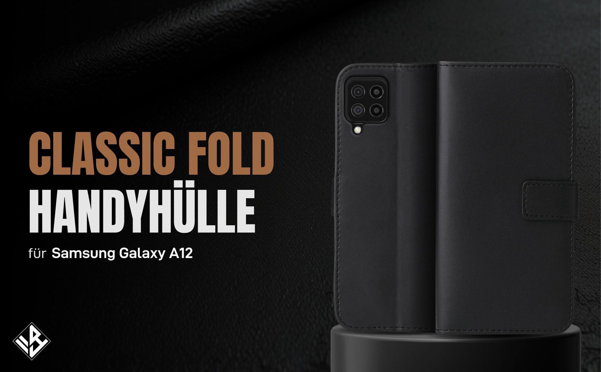 Schwarze Klapphülle für Samsung Galaxy A12 mit Wallet-Funktion