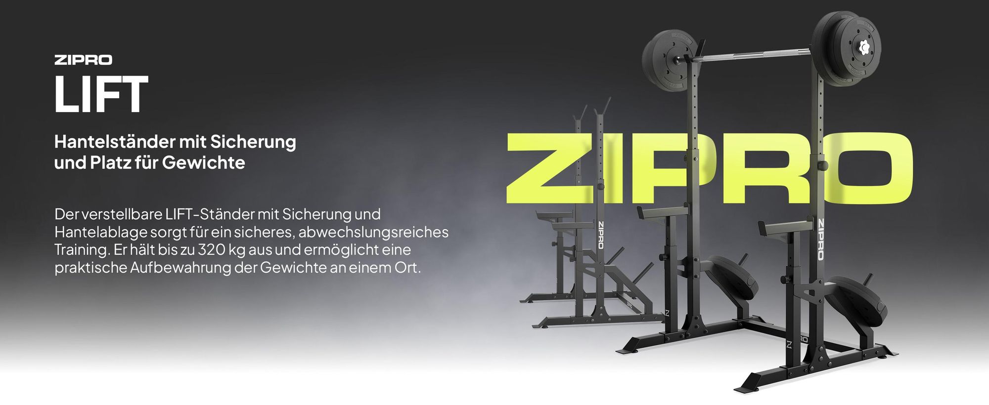 Zipro Langhantelständer Lift mit Notablage Safety – Massives Squat Rack & Bankdrücken Ständer Belastbar Verstellbare Hantelablage mit Gewichthalter