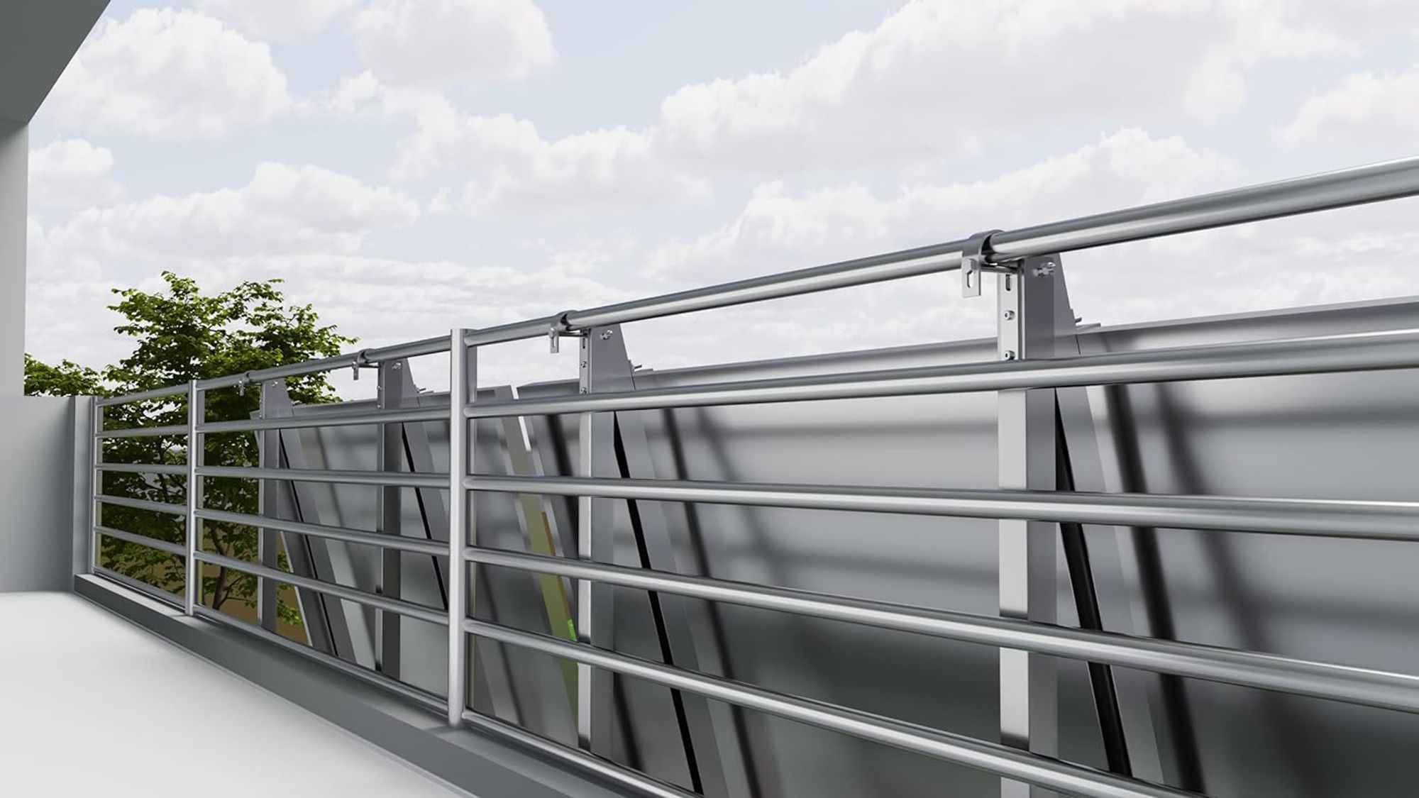 Für 2 Solarmodule Premium Montageset PV Halterung 114CM Balkongelände Balkonkraftwerk Halterung Aufständerung Balkon Geländer Rund