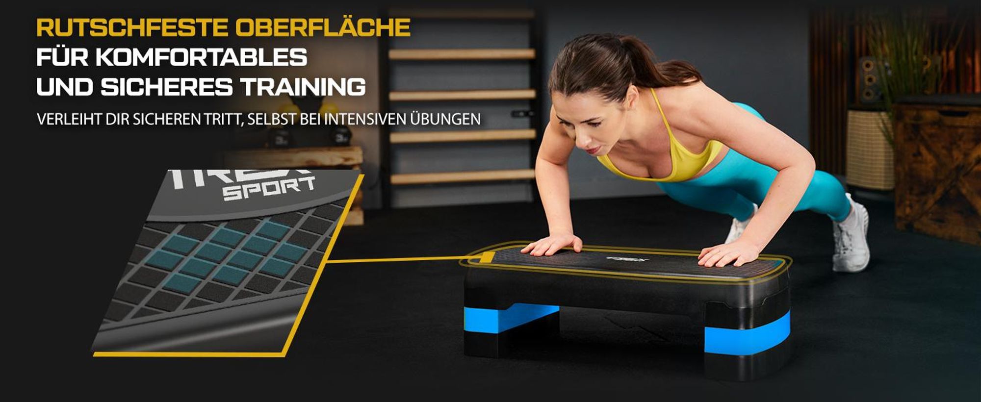 TREX SPORT Steppbrett höhenverstellbar TX-030AS | Aerobic Stepper 3 Stufen, rutschfest, Fitness Stepbench 68×28×10/15/20cm, bis 350kg belastbar | Blau