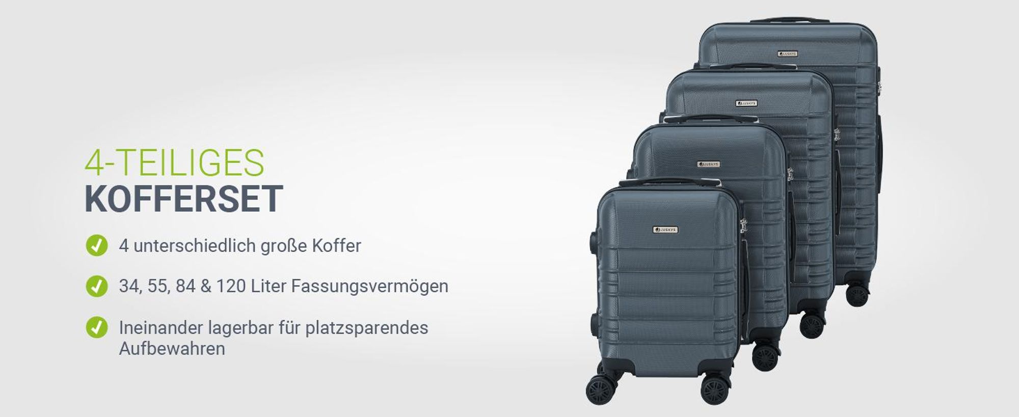 Juskys Hartschale Kofferset Reisekoffer 4 teilig - Zahlenschloss, geräuscharme 360° Rollen groß, Teleskopgriff, leicht - Koffer in Anthrazit