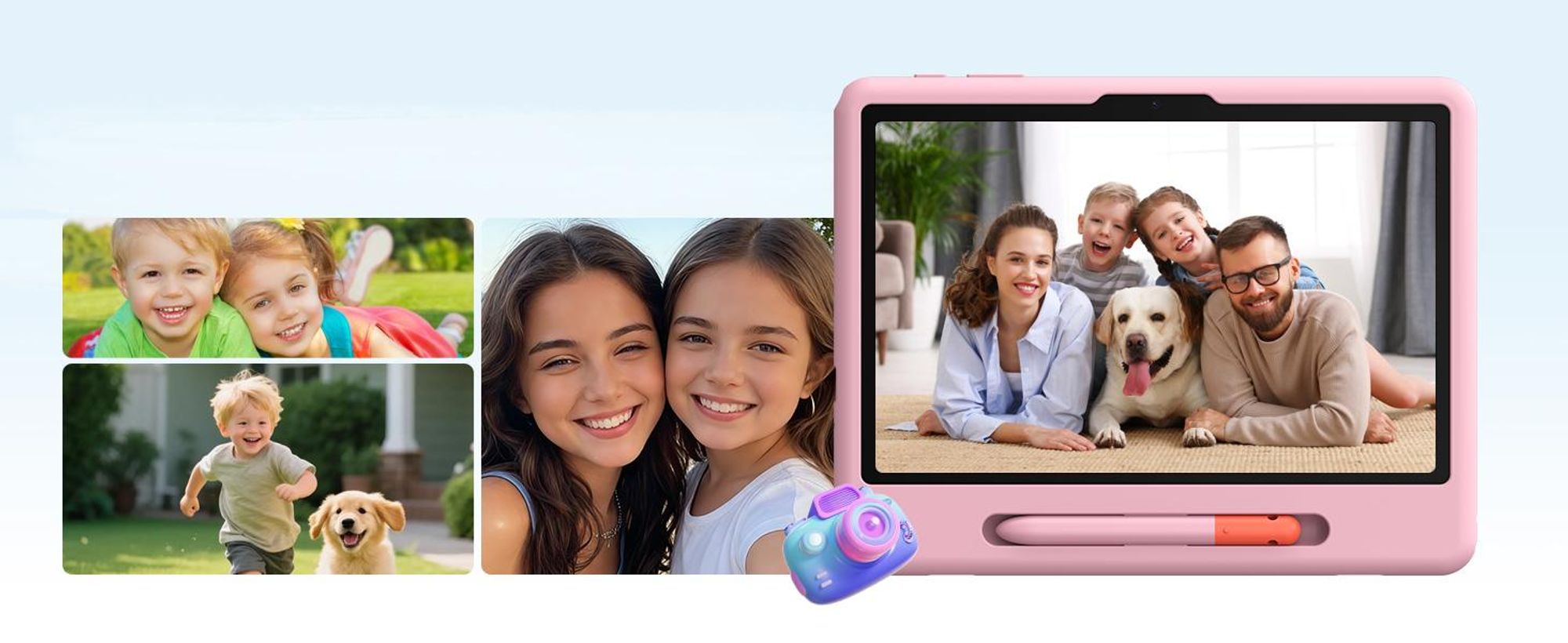 POCKAM P10 kinder tablet, 10,1 inch, met Gemini AI, Android 16, 32 (6+26) GB RAM + 64 GB ROM/TF 2TB, 7000mAh, WiFi tablet voor kinderen, met kindvriendelijke hoes en stylus