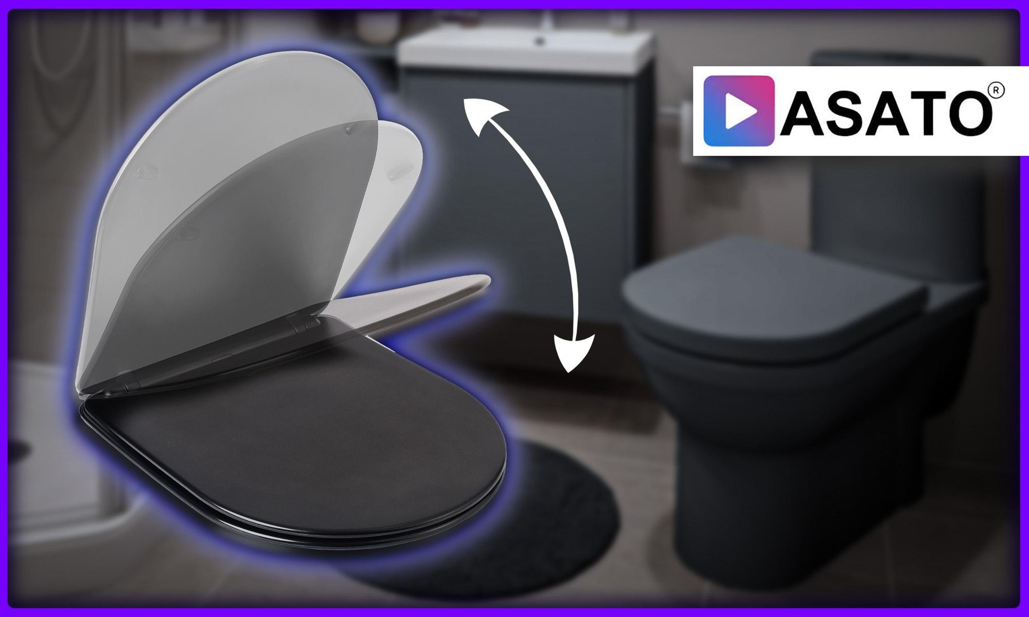 ASATO® WC-Sitz Softclose 0041-4 – Schwarz, Duroplast, Antibakteriell, Hart – Universal 42x36 cm, Toilettensitz mit Absenkautomatik