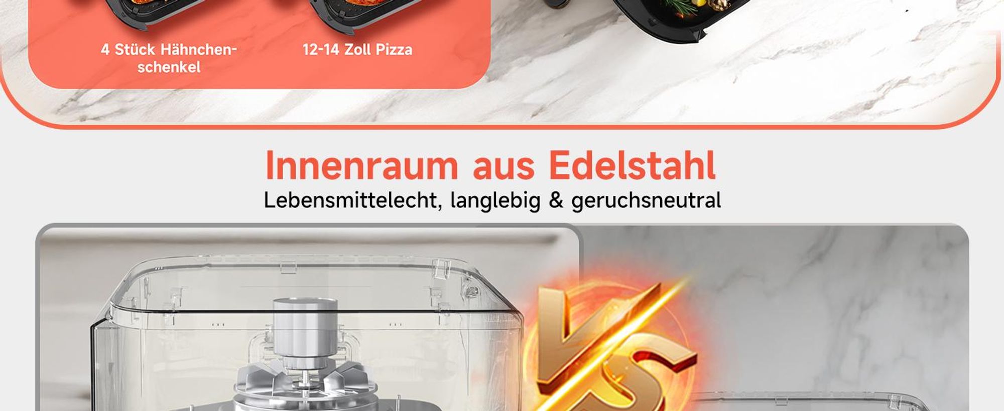 Aigostar Heißluftfritteuse Dual Blaze™ Heißluftfritteuse XXL, 8L Air Fryer 2000W mit Sichtfenster, 10 Programme, 3 Kochfunktionen 2000 W Sichtfenster,