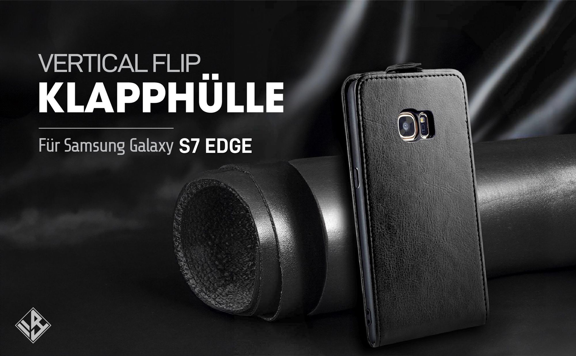 Vertikal aufklappende Handyhülle in Schwarz für Samsung Galaxy S7 edge