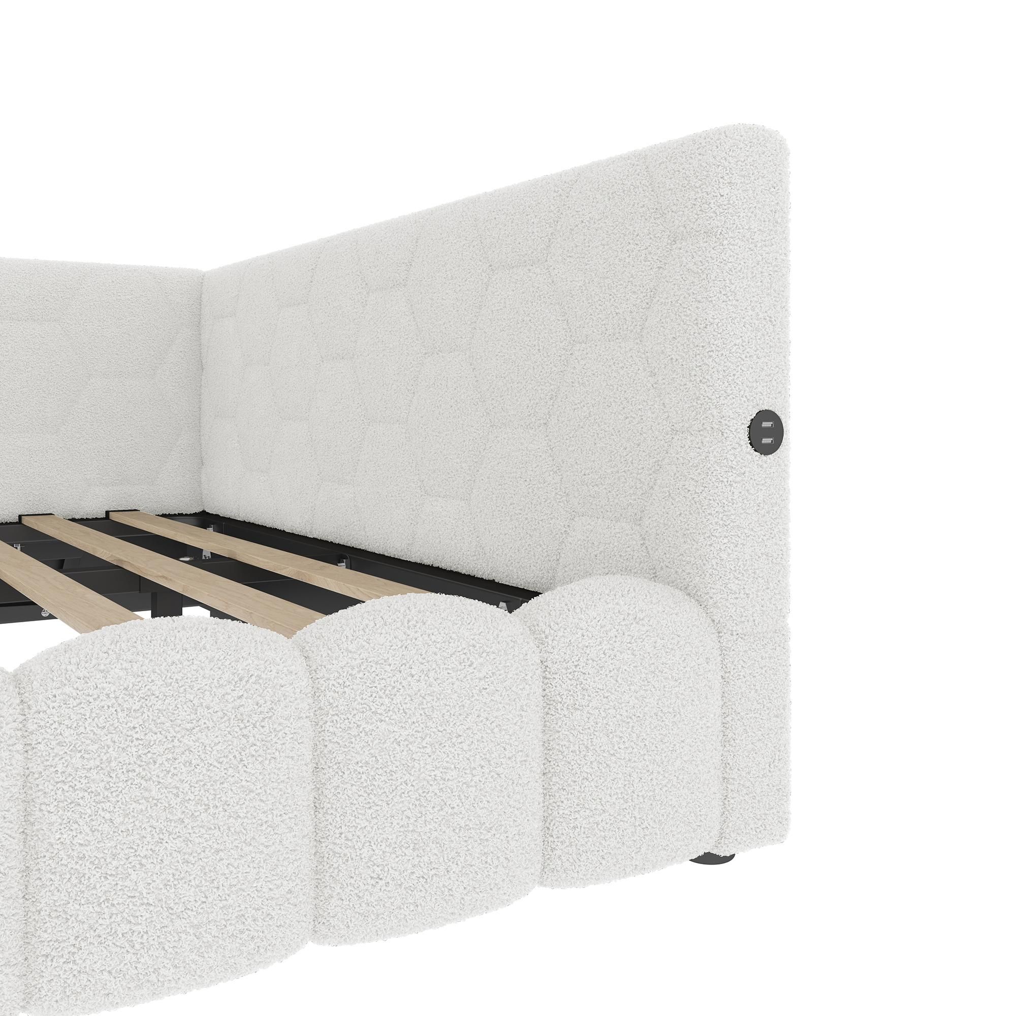 Merax Tagesbett Daybett 140x200 cmt mit LED-Beleuchtung, Kinderbett, Hydraulisches Polsterbett mit Stauraum, Schlafsofa mit USB Typ-C, Weiß