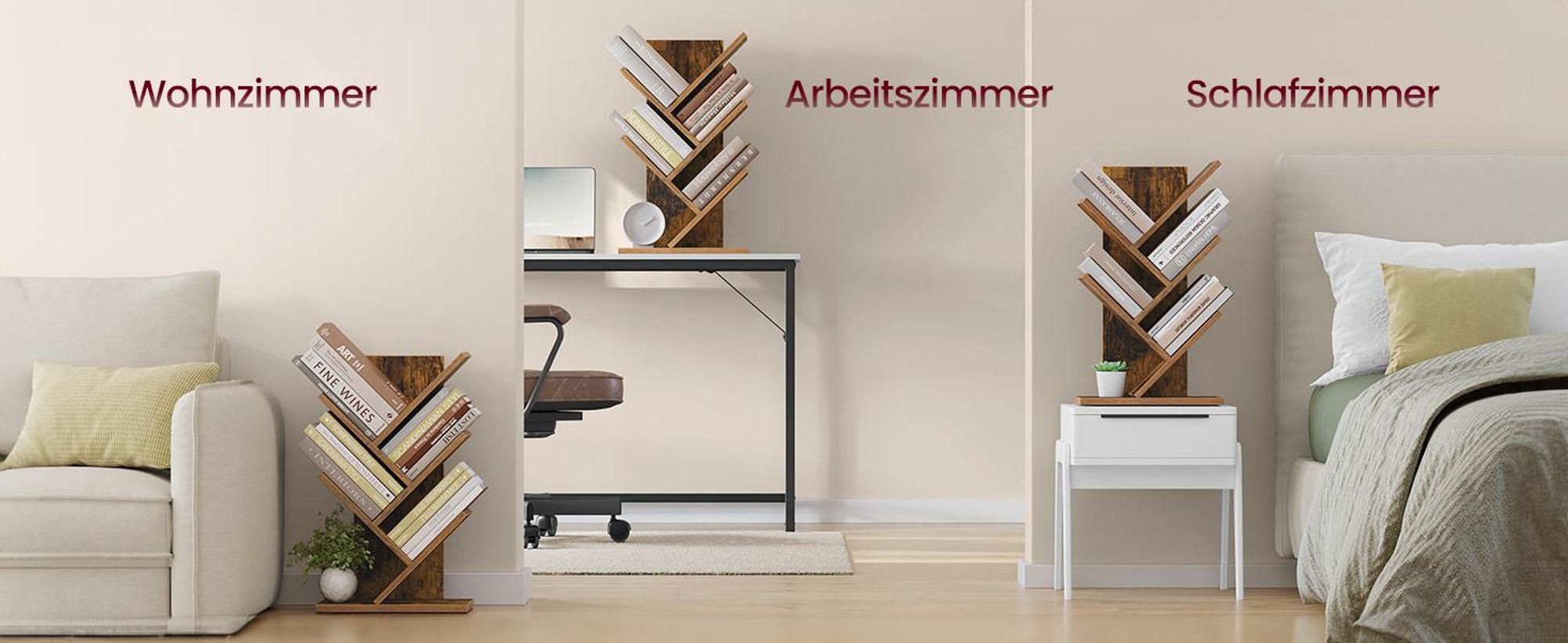 VASAGLE Bücherregal Baumform, Standregal 5 Ebenen, Eckregal platzsparend, Aufbewahrungsregal für Schlafzimmer, Wohnzimmer, Homeoffice