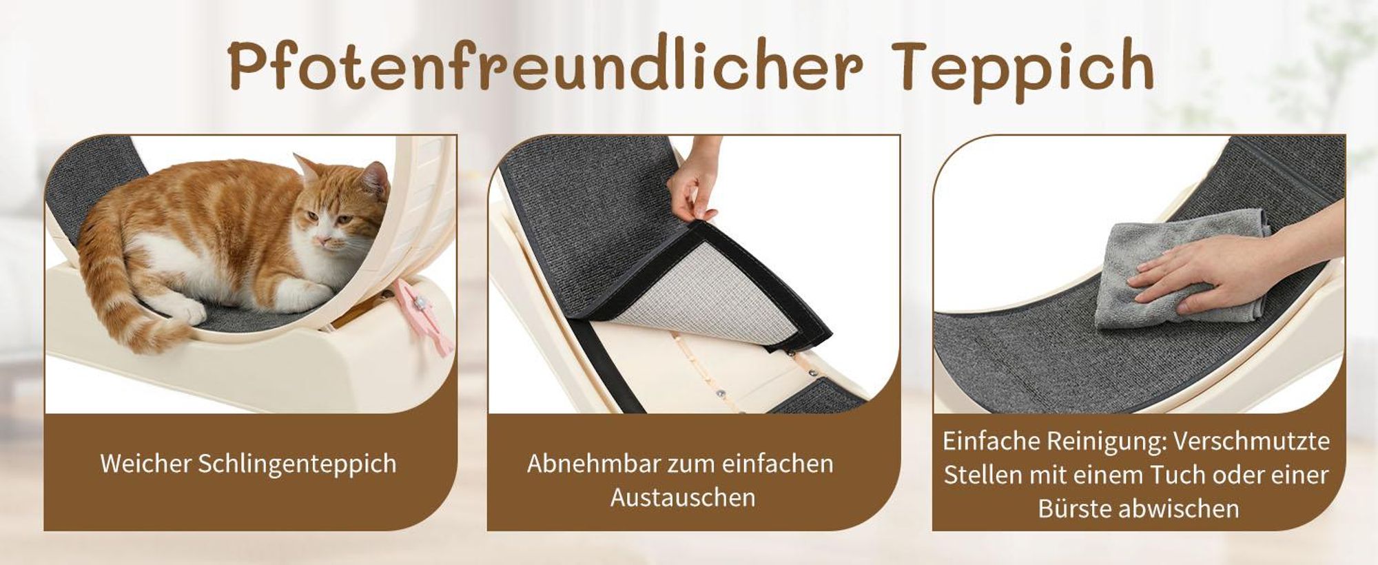 FCH Katzenlaufrad, Laufband für Katzen, Innendurchmesser 80cm, PP-Kunststoff, leise Laufband und Sicherheitsschloss-Design, Cremefarben
