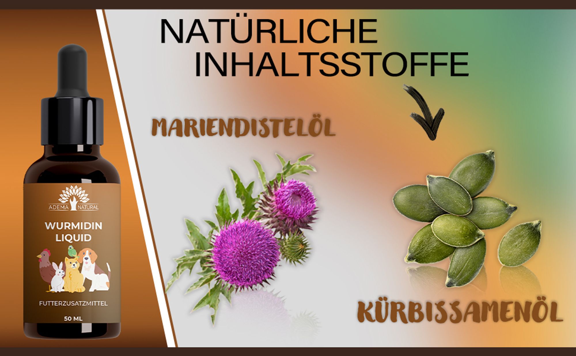 Adema Natural® Wurmidin Liquid - Wurmmittel - Wurmkur Hund - Tropfen für Tiere - Hunde, Katzen, Kaninchen - Entwurmen Hund - entwurmung - Wurmkur