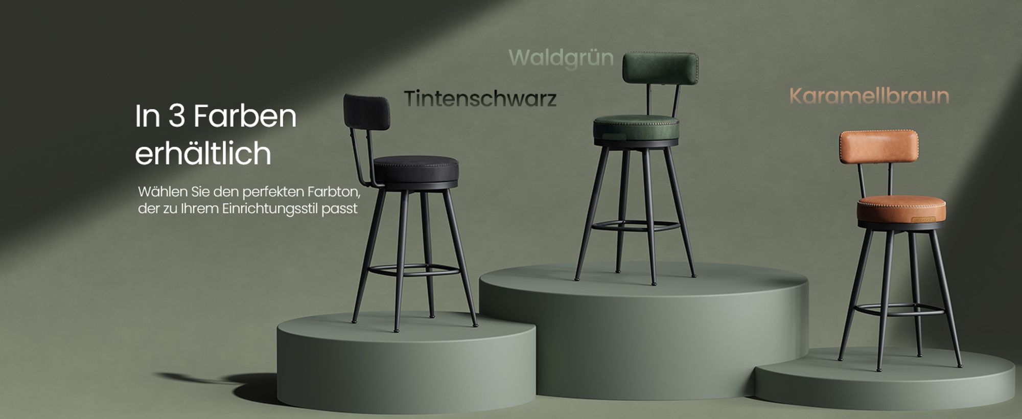 VASAGLE EKHO Kollektion - 360° drehbarer Barhocker, 2er Set, Hocker mit Rückenlehne für Kücheninse