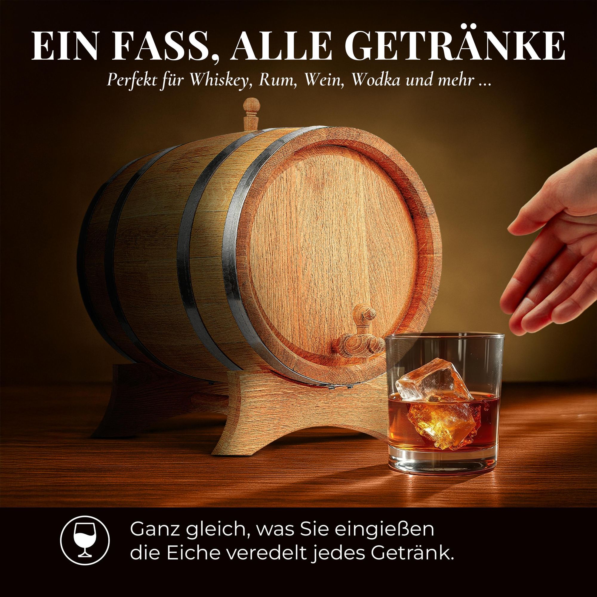 Eichenfass 50L aus Naturholz – Whiskyfass, Weinfass, Holz Fass Deko – Eiche hellbraun, mit Ständer und Zapfhahn – Geschenk für Bar & Zuhause