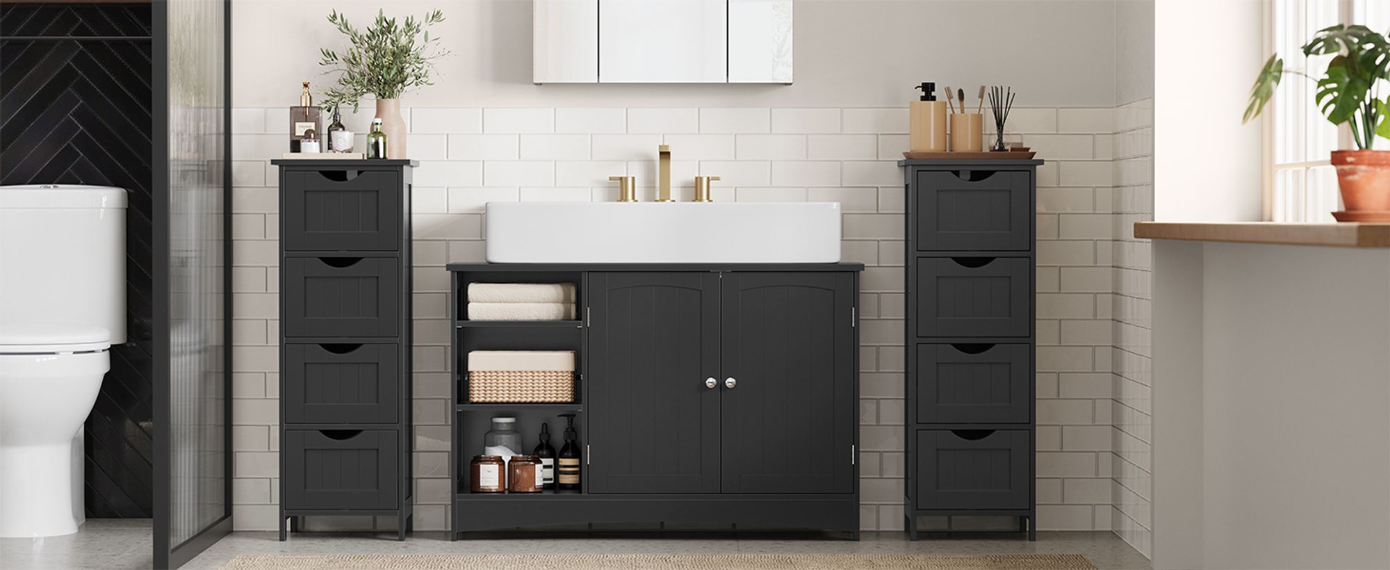 VASAGLE Badezimmerschrank, Badschrank, Beistellschrank mit 4 Schubladen, 30 x 30 x 82 cm, für Badezimmer, Wohnzimmer, Esszimmer, Küche, modern
