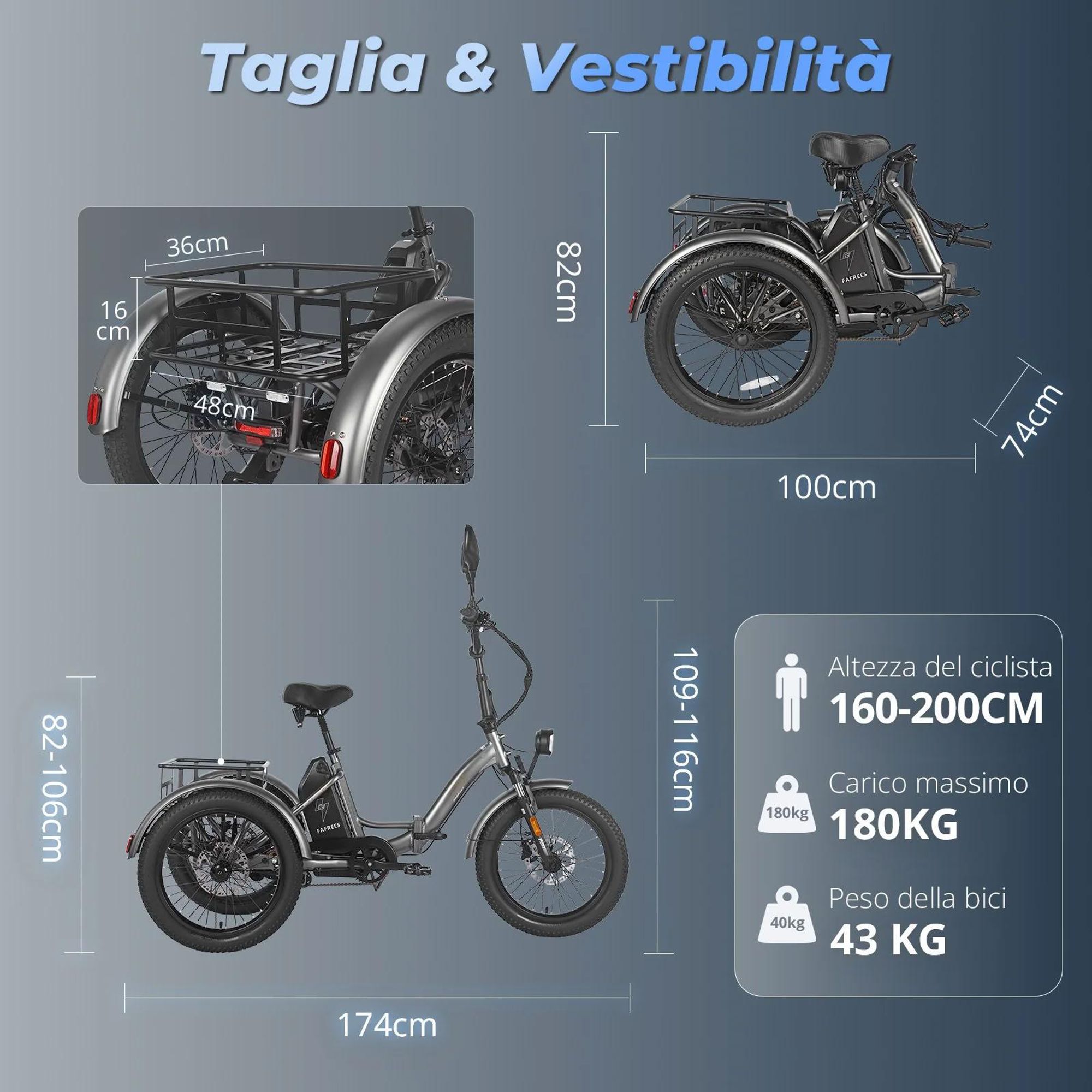 FAFREES F20 Mate Triciclo Elettrico - Batteria 48V21AH Freni a Disco Idraulici 20 Pollici Pneumatici - Grigio blu