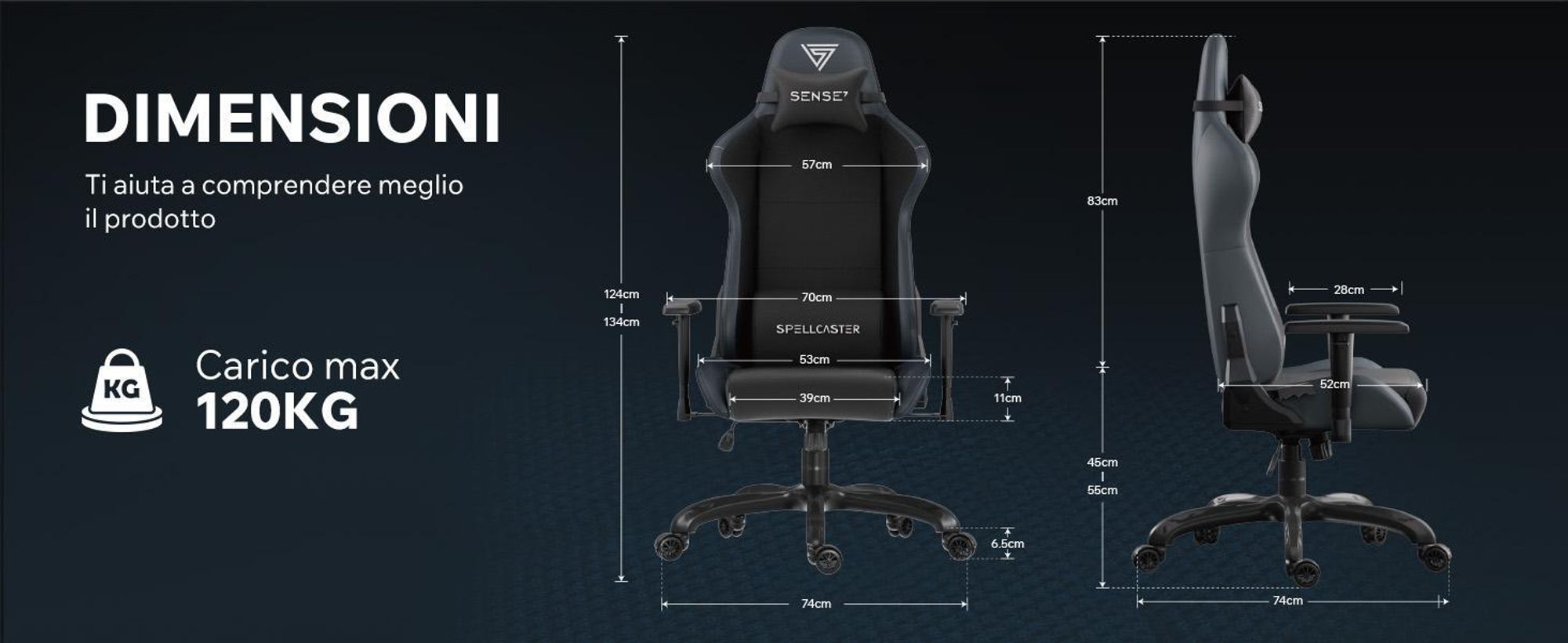Sense7 Spellcaster FUKU sedia da gioco, poltrona da gioco, sedia da ufficio, sedia da scrivania ergonomica, 120 kg, tessuto, beige