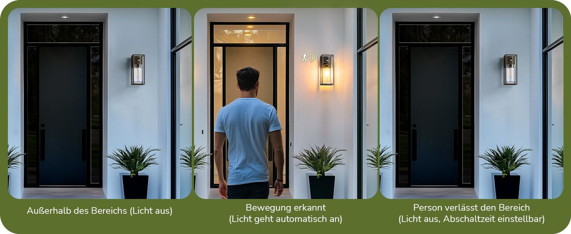 EDISHINE Wandlampe Innen/Außen mit Bewegungsmelder, Moderne Wandleuchte E27, Anthrazit