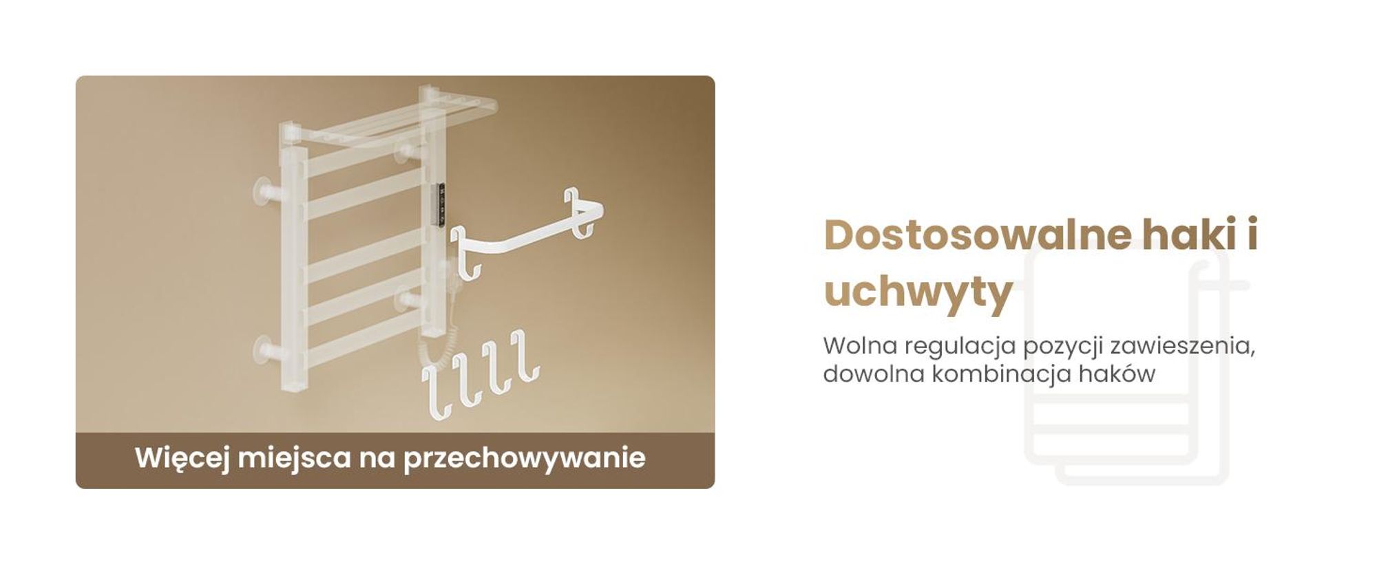 EMKE Grzejnik łazienkowy elektryczny 500x500 mm, 140W, dwurzędowy, płaskie rurki, półka i haki, WiFi Tuya Alexa, biały połysk