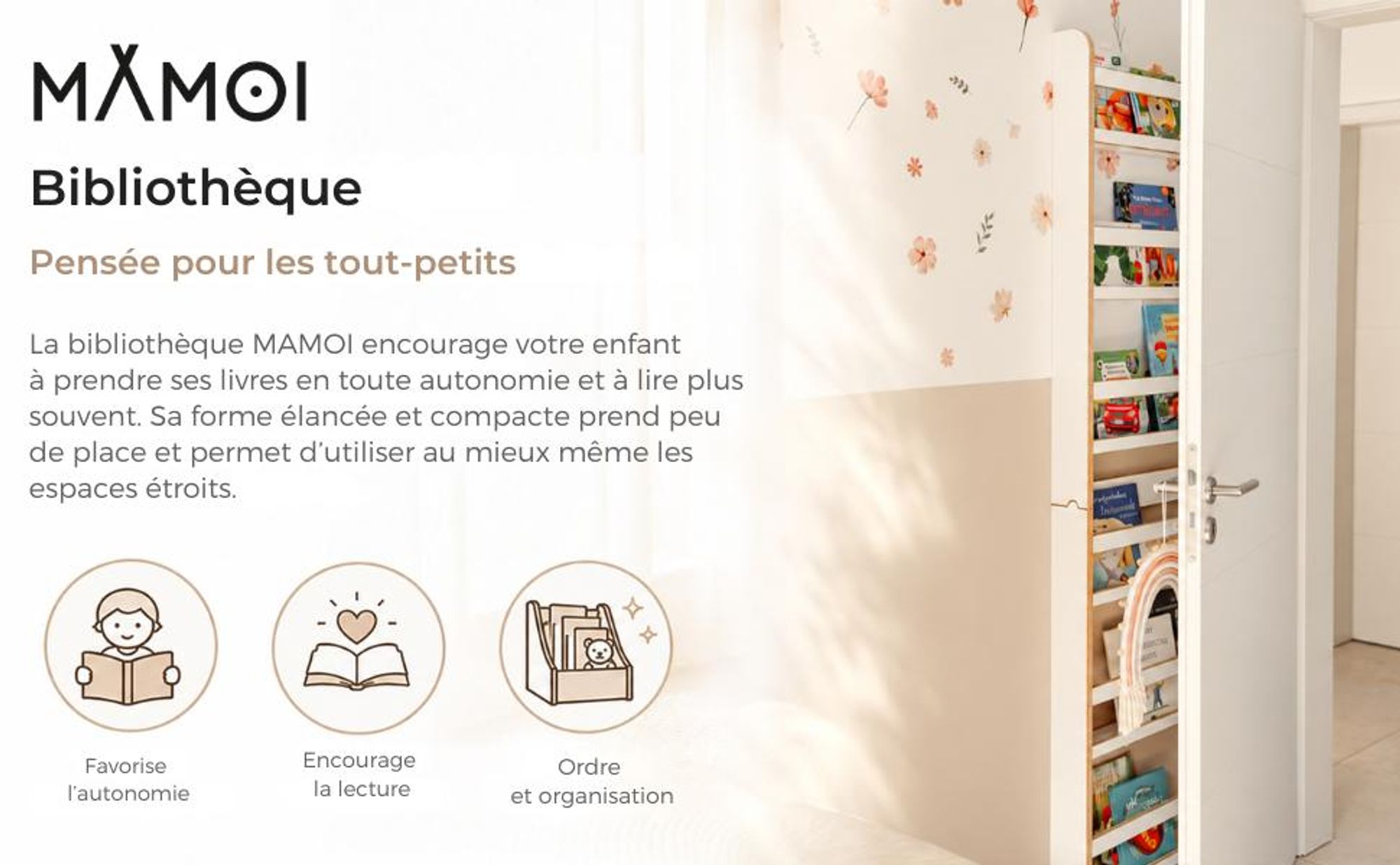 MAMOI® Bibliothèque meuble de rangement pour enfant, Petite bibliotheque murale, Etagere livre et meuble pour chambre de bebe, Bibliothèques montessor