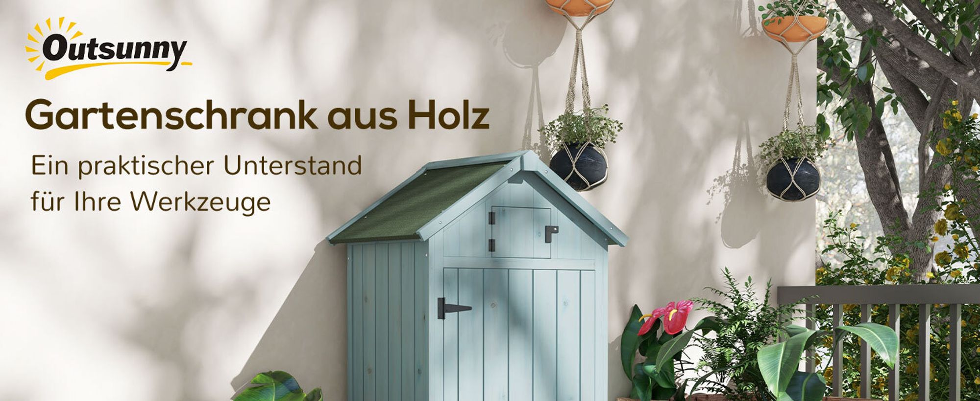 Outsunny Gartenschrank Geräteschuppen mit Fachböden Asphaltdach Holz Blau