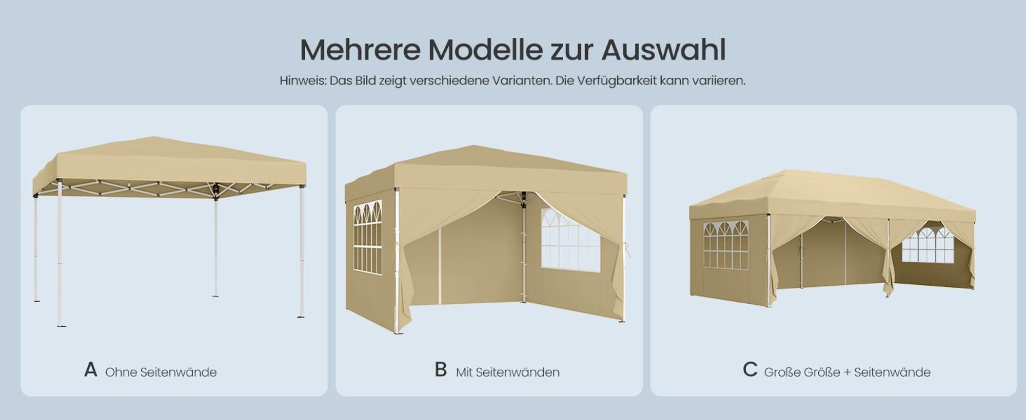 SONGMICS Faltzelt 3 x 3 m, mit Seitenwänden, stabil, tragbar, Pavillon für Garten, Hof, Markt, Sonnenschutz, beige