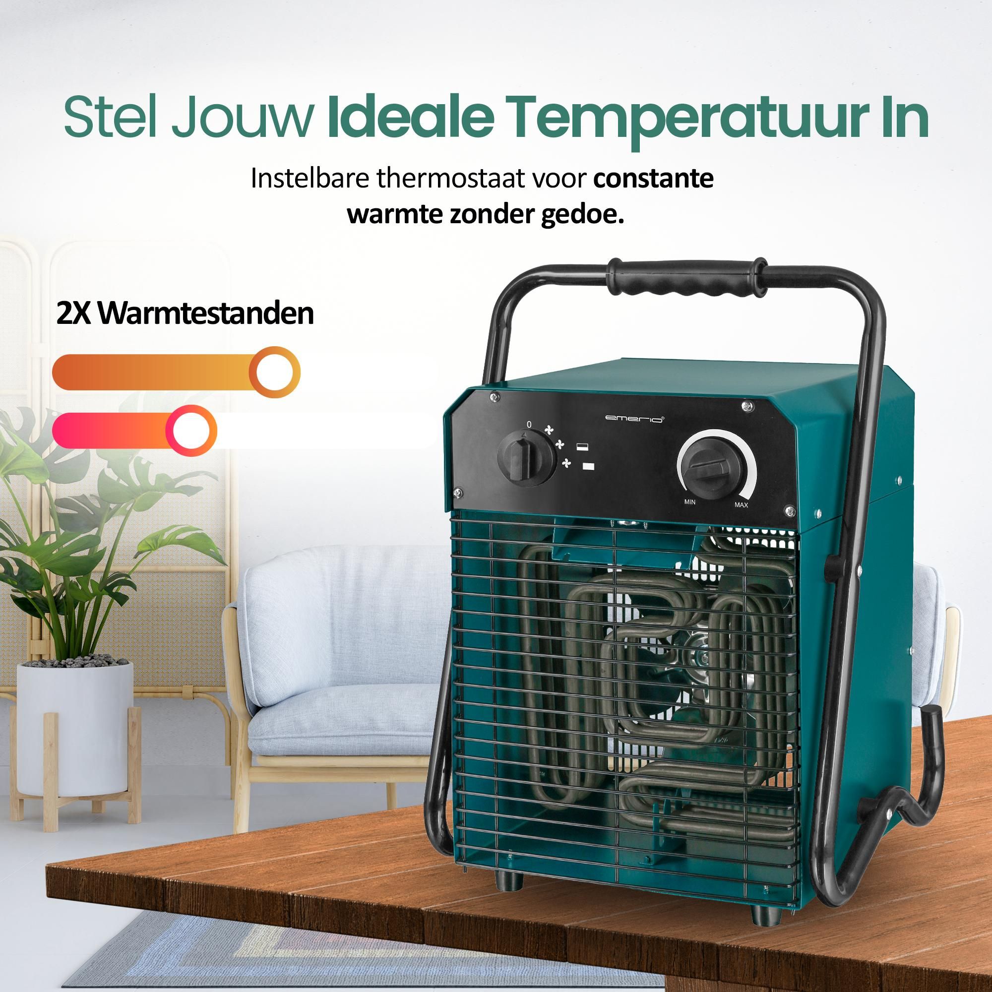 Emerio Ventilatorkachel – tot 50 m² – Bouwkachel – Instelbare Thermostaat – IP24 – 5000 W – 400 V – Oververhittingsbeveiliging – FH-105537.4