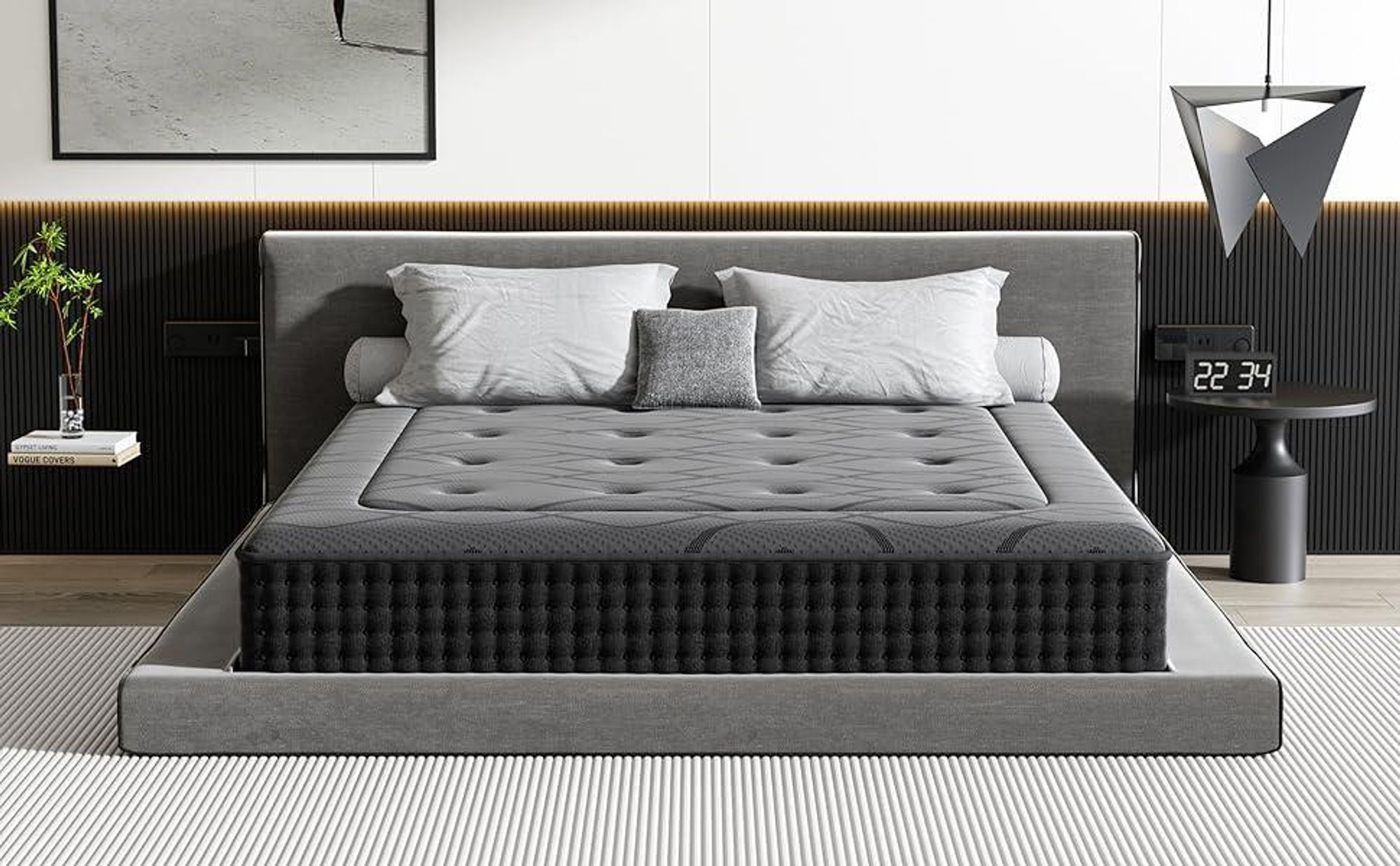 DEWINNER, Matratze Geräuschlose 160x200, Höhe 25 cm, Gedächtnisschaum, Hautfreundliches Graues Obermaterial, Fester Komfort, Atmungsaktiv, 7 Zonen