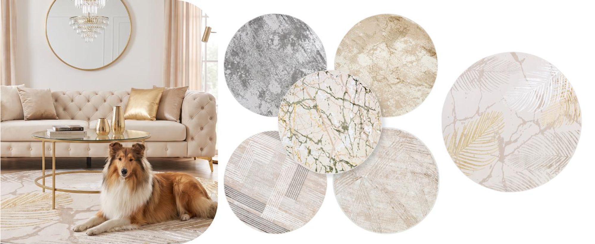 Tapiso Teppich CRYSTAL Rund Beige Braun Creme Wohnzimmer 240 x 240 cm