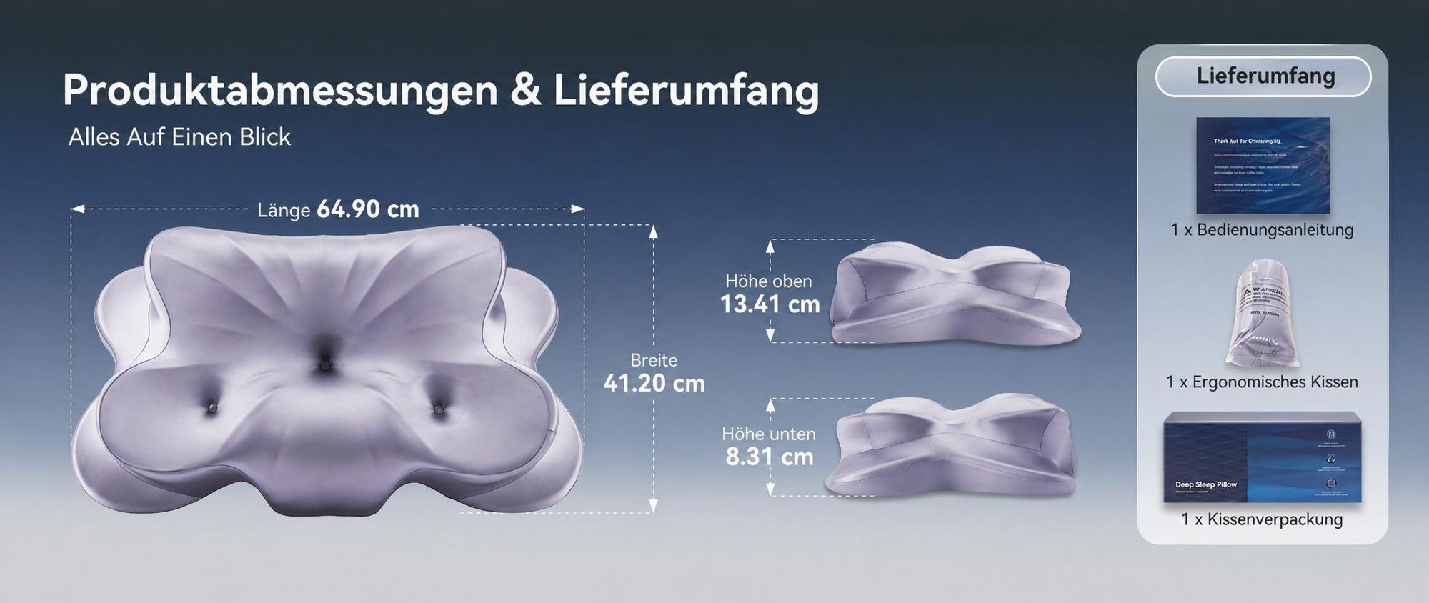 Nackenstützkissen Ergonomisches Memory Foam Kissen Schlafkissen,Waschbarer Kühlendes Eisseidengewebe Bezug, 13,4/8,3 cm, und CertiPUR-US