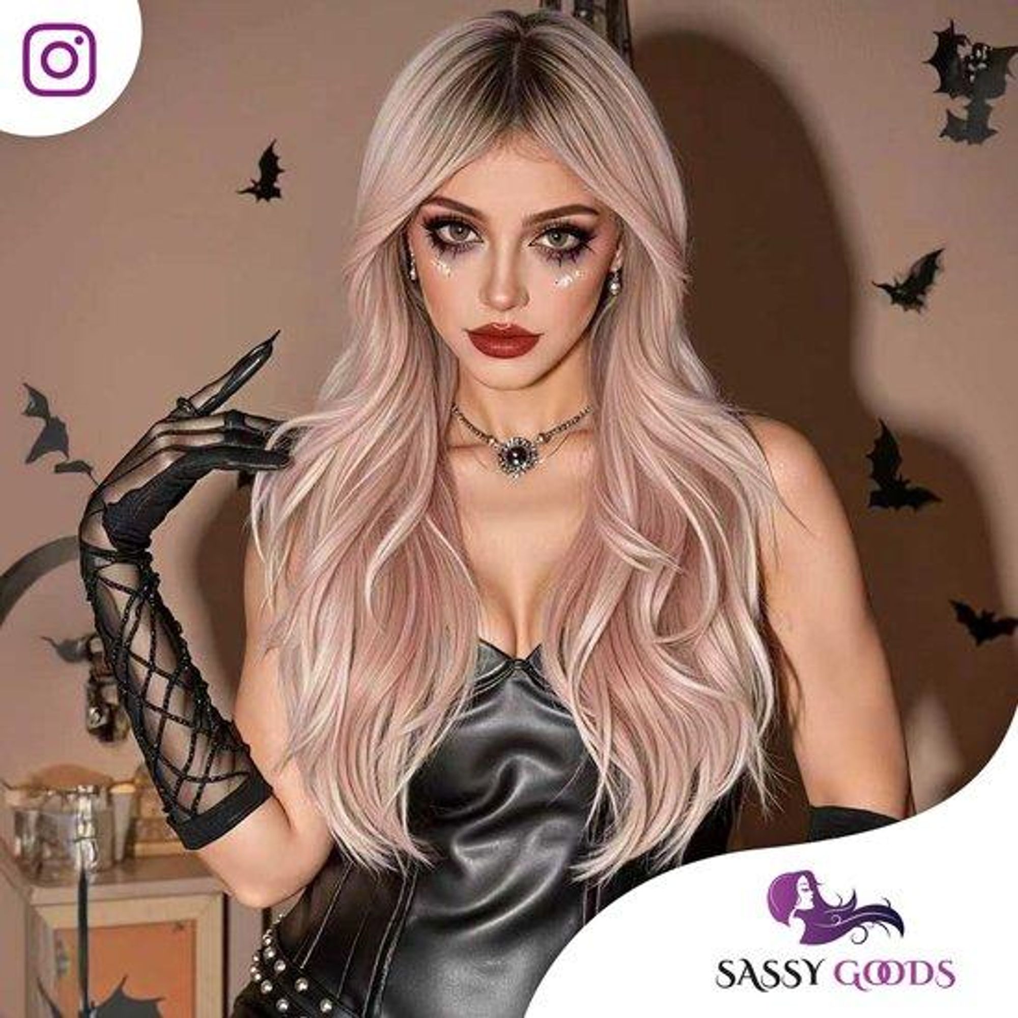 SassyGoods Blonde Hellrosa Perücke für Damen – Waschbar – 60 cm – Natürlich Aussehende Wig