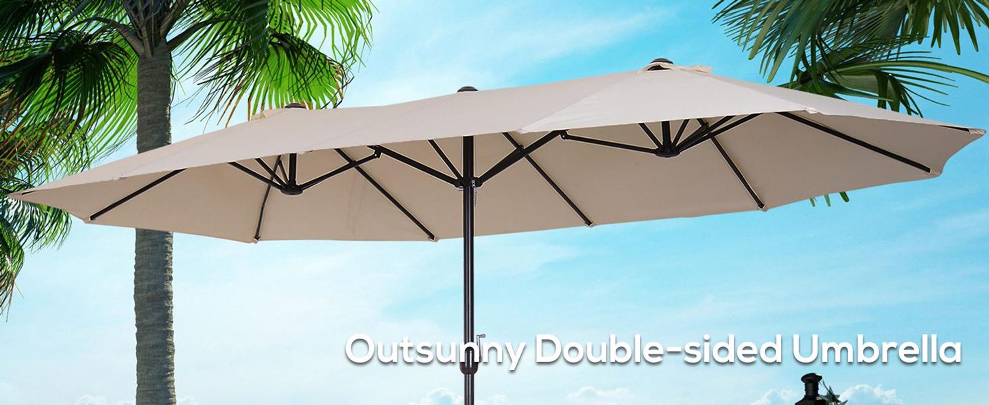 Parasol Outsunny Double 455 x 265 cm, parasol z ochroną UV i korbą, wiatroodporny parasol balkonowy, parasol z korbą, osłona przeciwsłoneczna